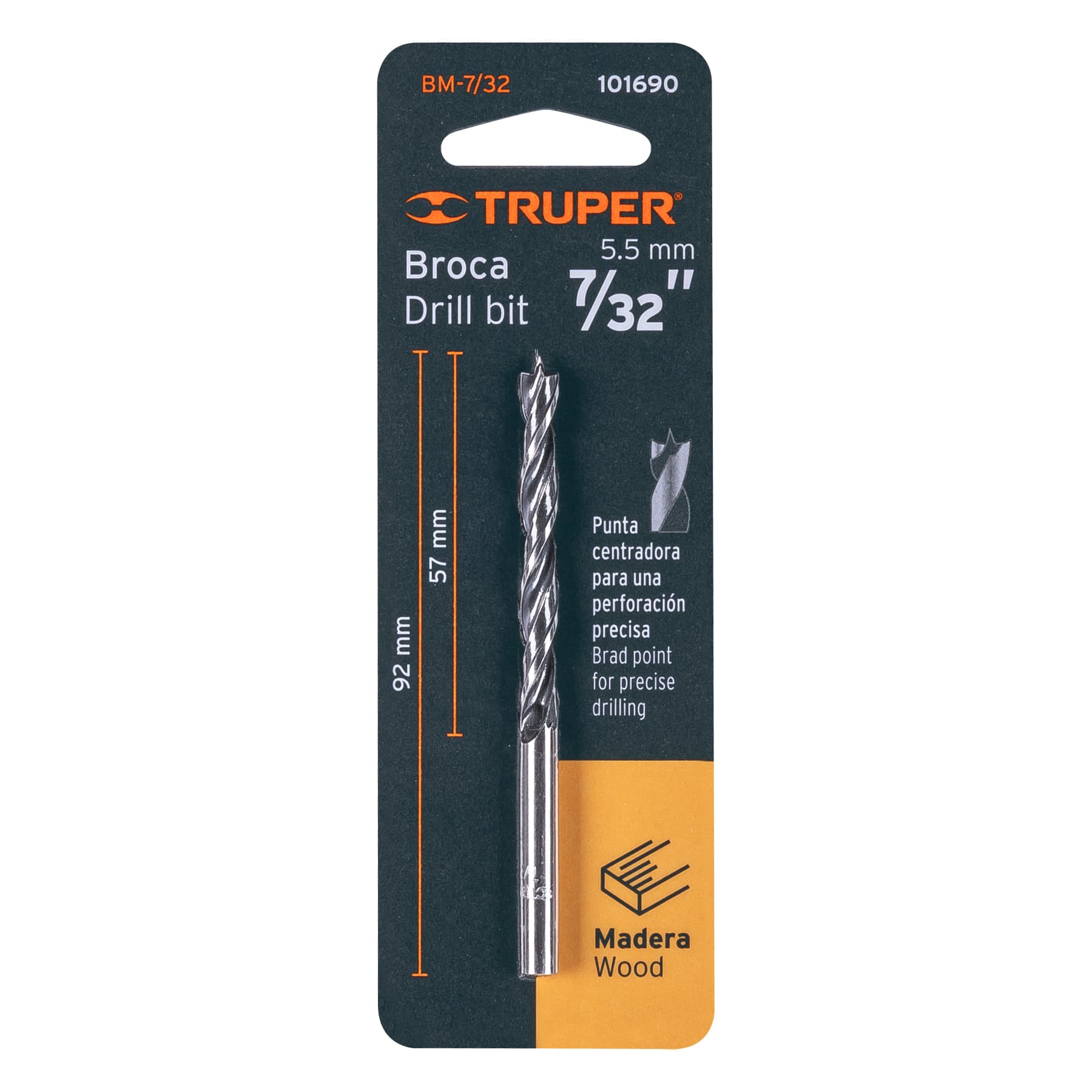 Broca con punta centradora para madera 7/32", Truper