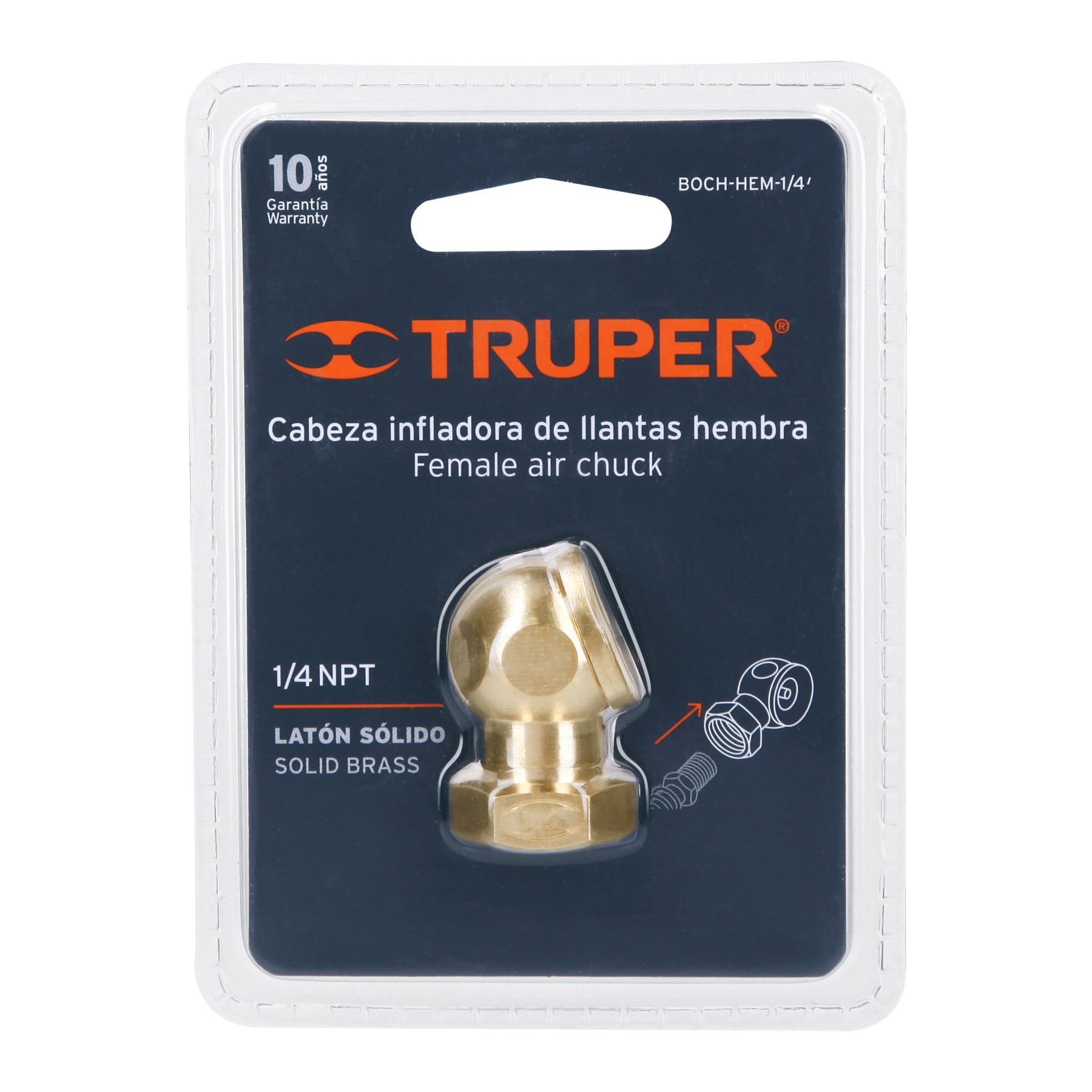 Cabeza infladora de llantas, conexión hembra 1/4" NPT,Truper