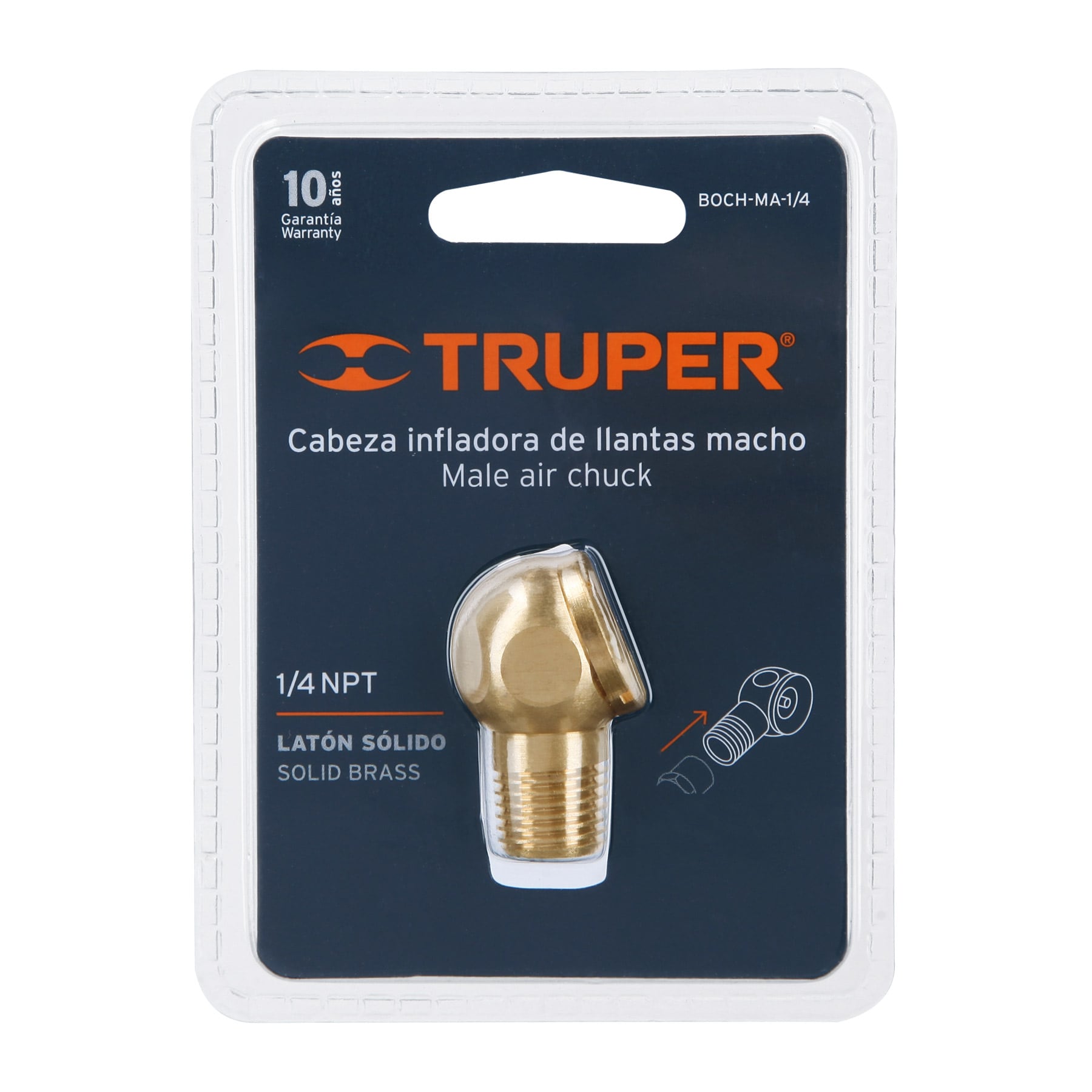 Cabeza infladora de llantas, macho, cuerda 1/4" NPT, Truper
