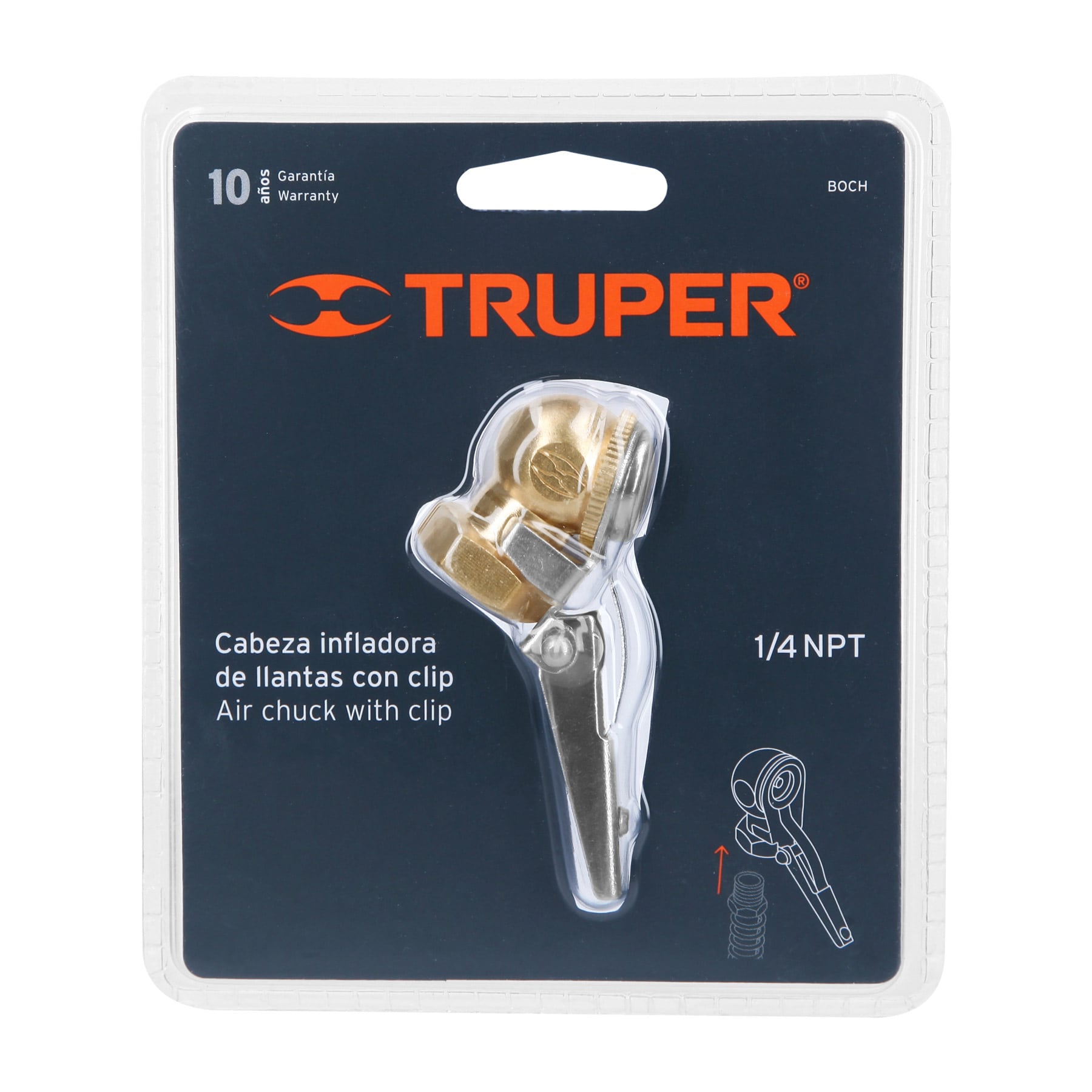 Cabeza infladora llantas con clip, hembra, 1/4" NPT, Truper
