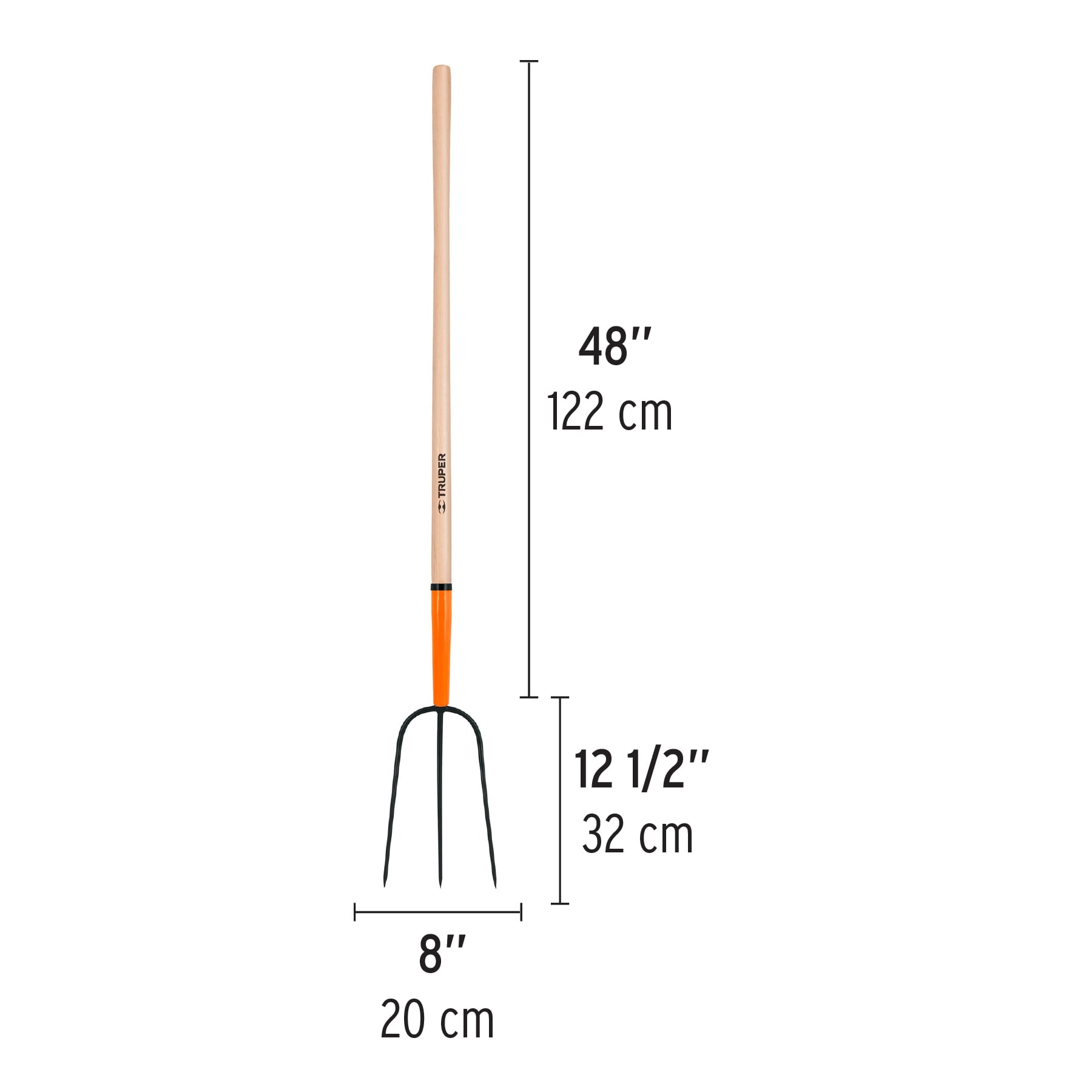 Bieldo para paja, 3 dientes, mango largo 48", Truper