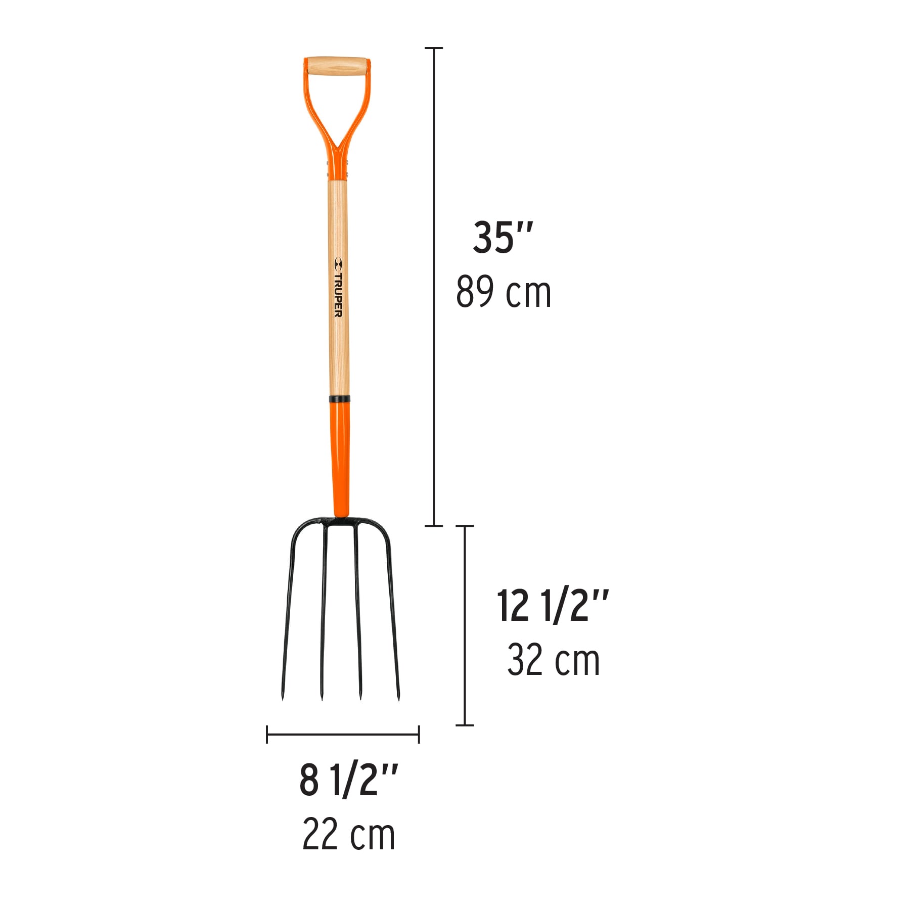 Bieldo para paja, 4 dientes, mango 34", puño Y, Truper