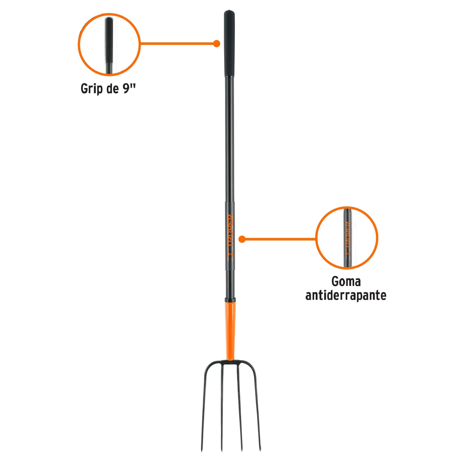 Bieldo para paja, 4 dientes, mango largo de acero 48" Truper