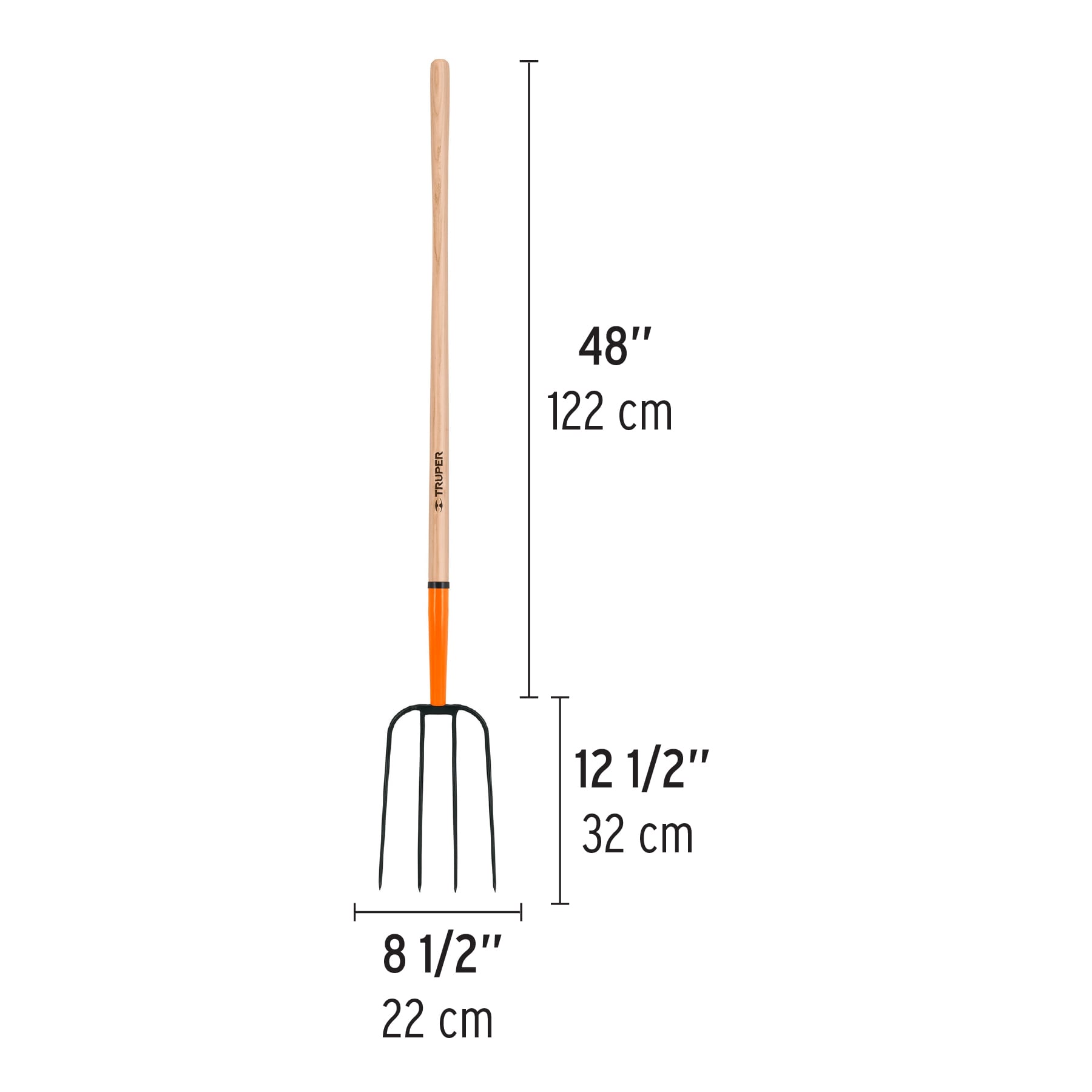 Bieldo para paja, 4 dientes, mango largo 48", Truper
