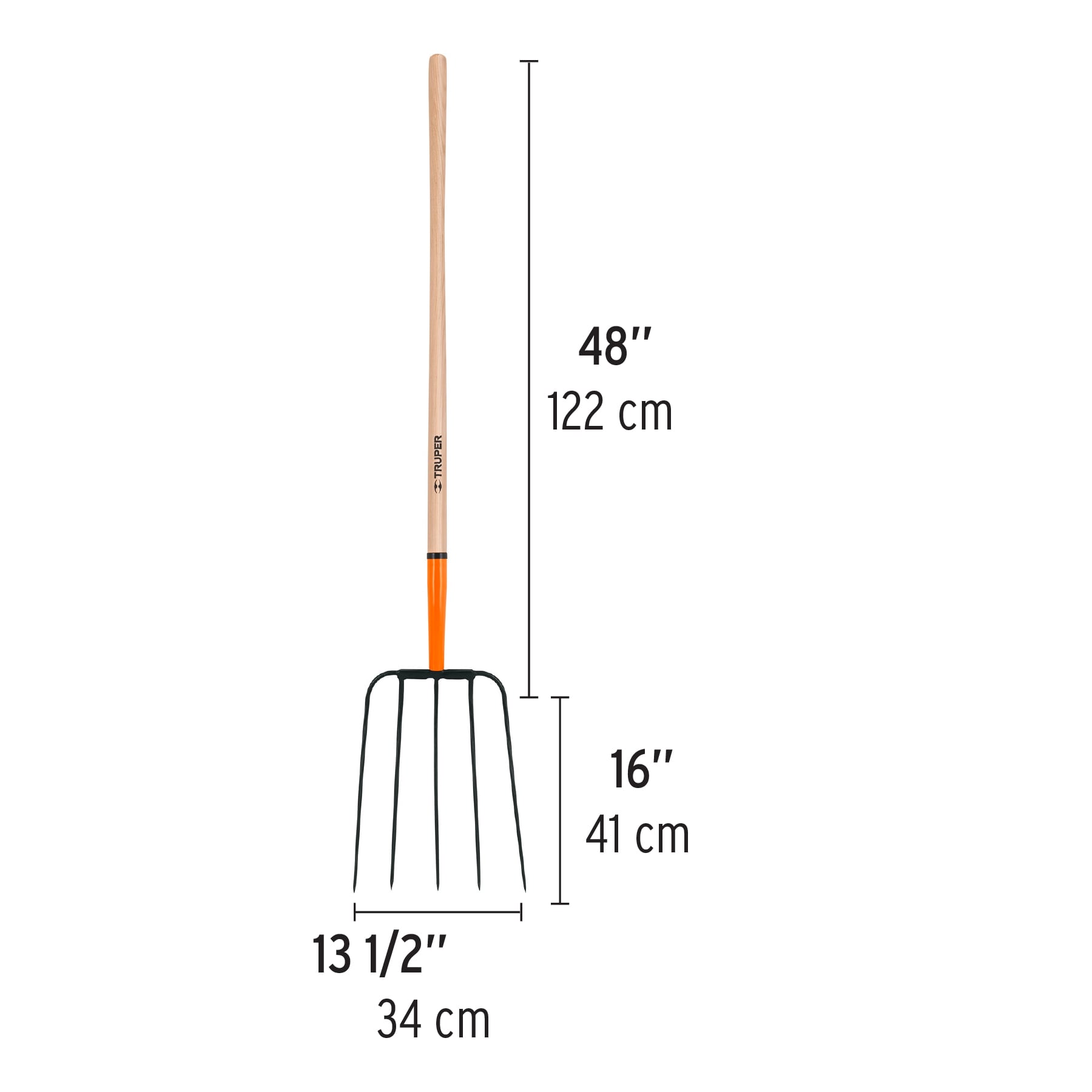 Bieldo para paja, 5 dientes, mango largo 48", cab/grande Truper