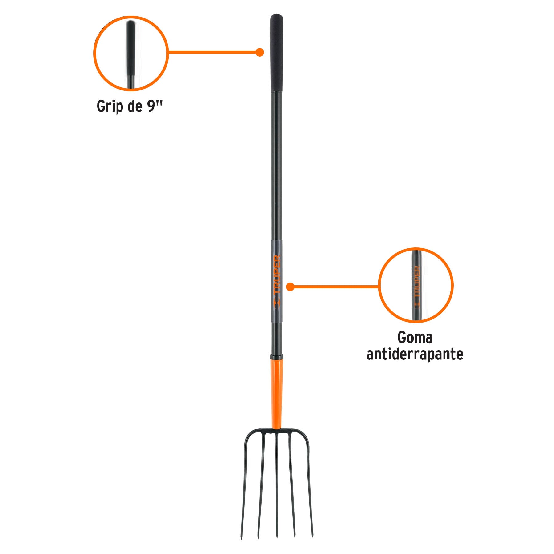 Bieldo para paja, 5 dientes, mango largo de acero 48" Truper