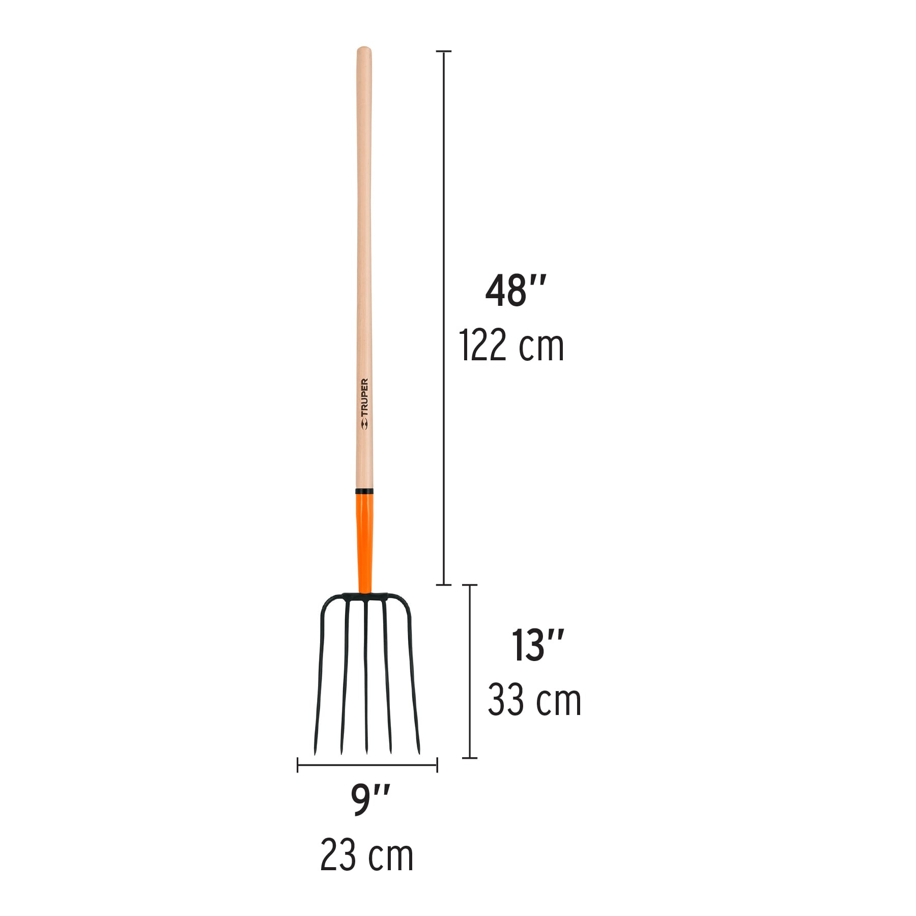 Bieldo para paja, 5 dientes, mango largo 48", Truper