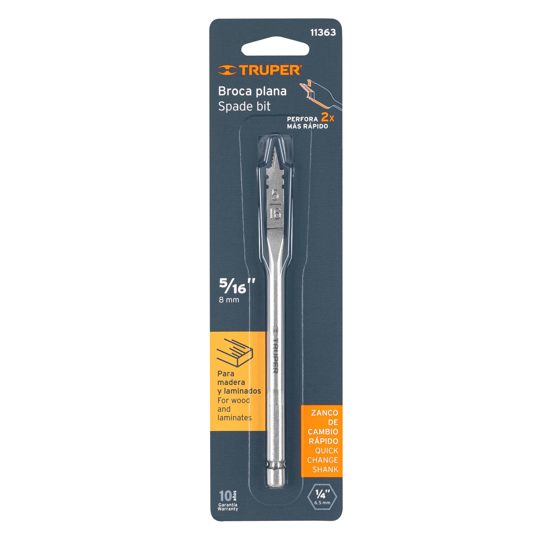Broca plana de manita 5/16" para madera, Truper
