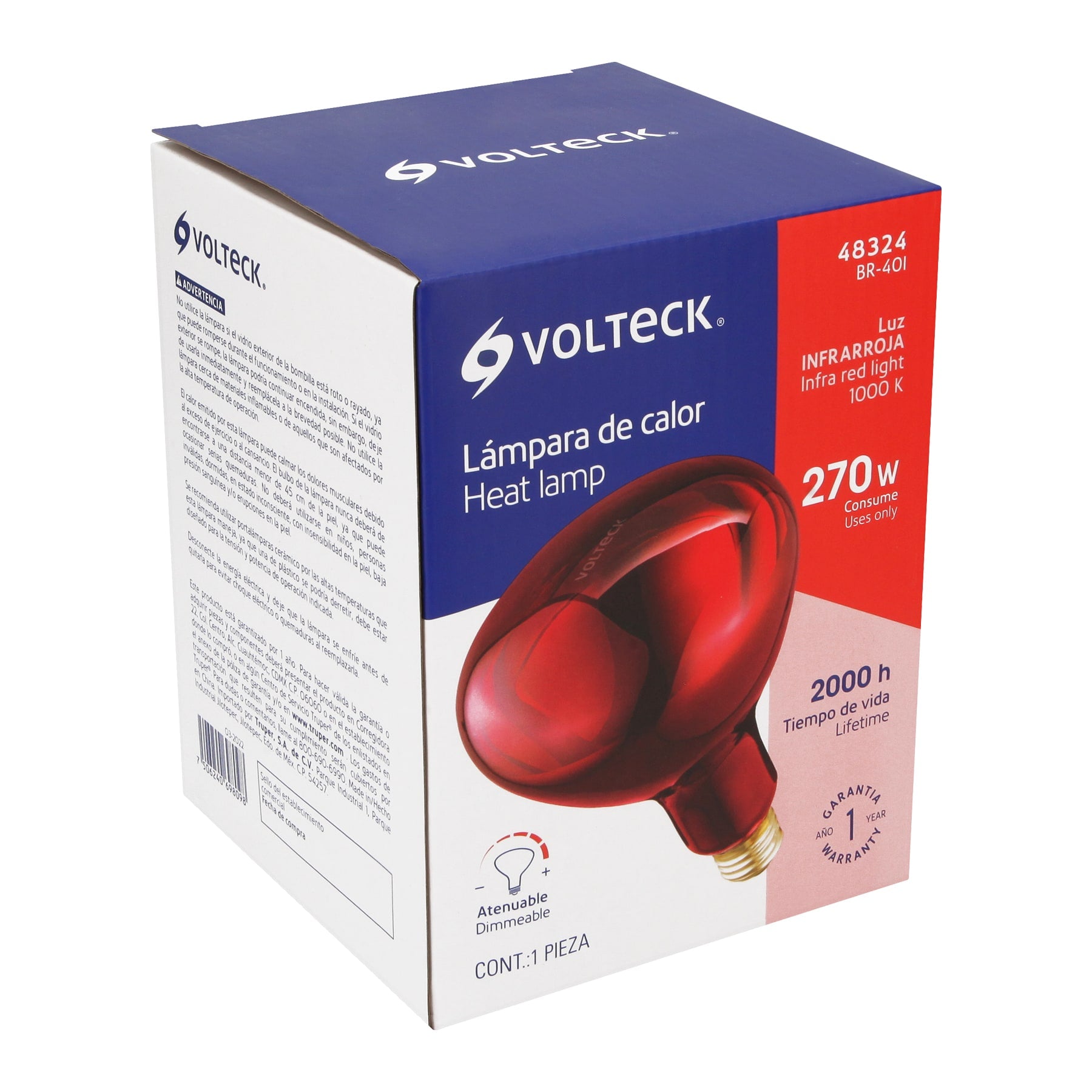 Lámpara incandescente de calor, BR40 270 Watts, rojo