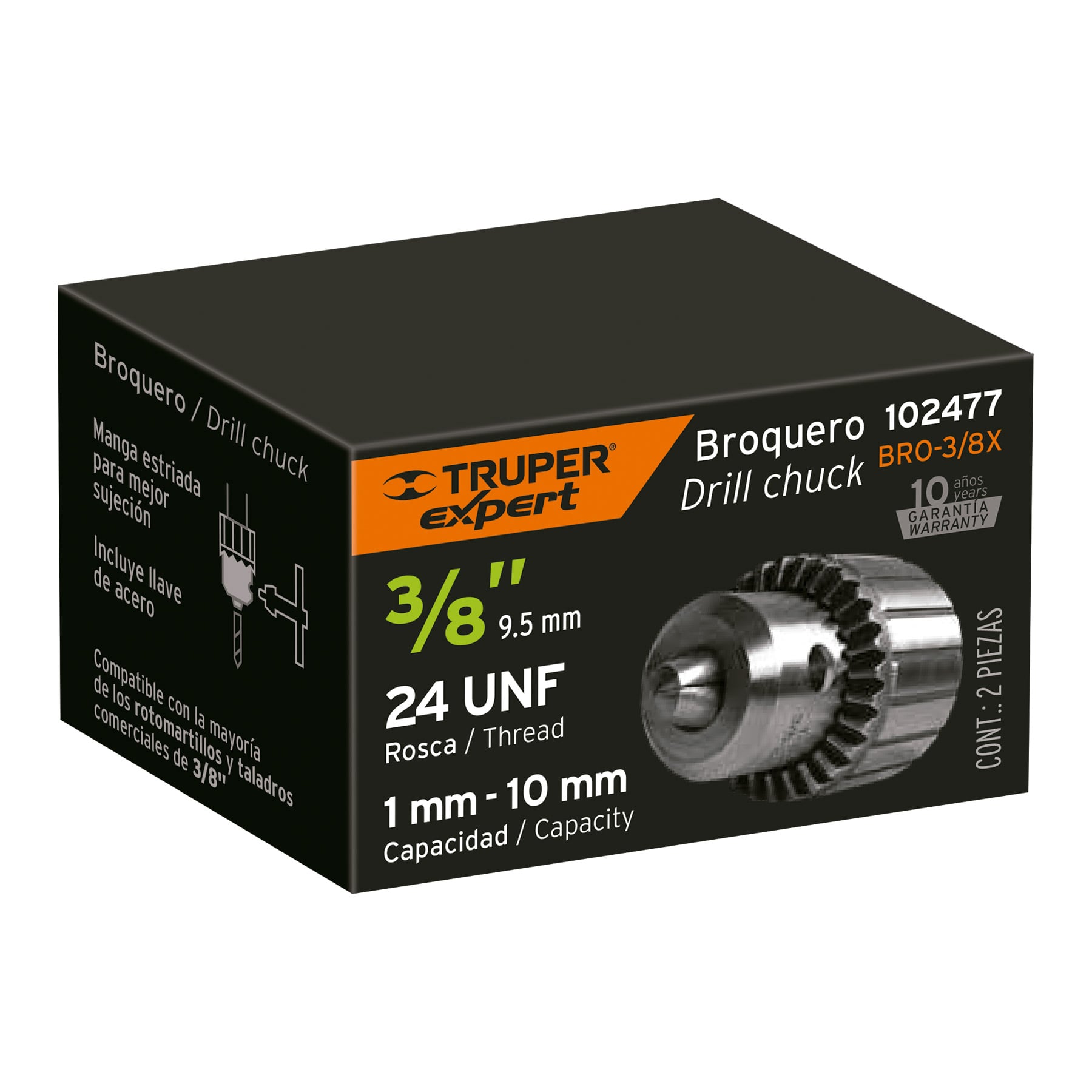 Broquero uso rudo 3/8" con llave, Expert