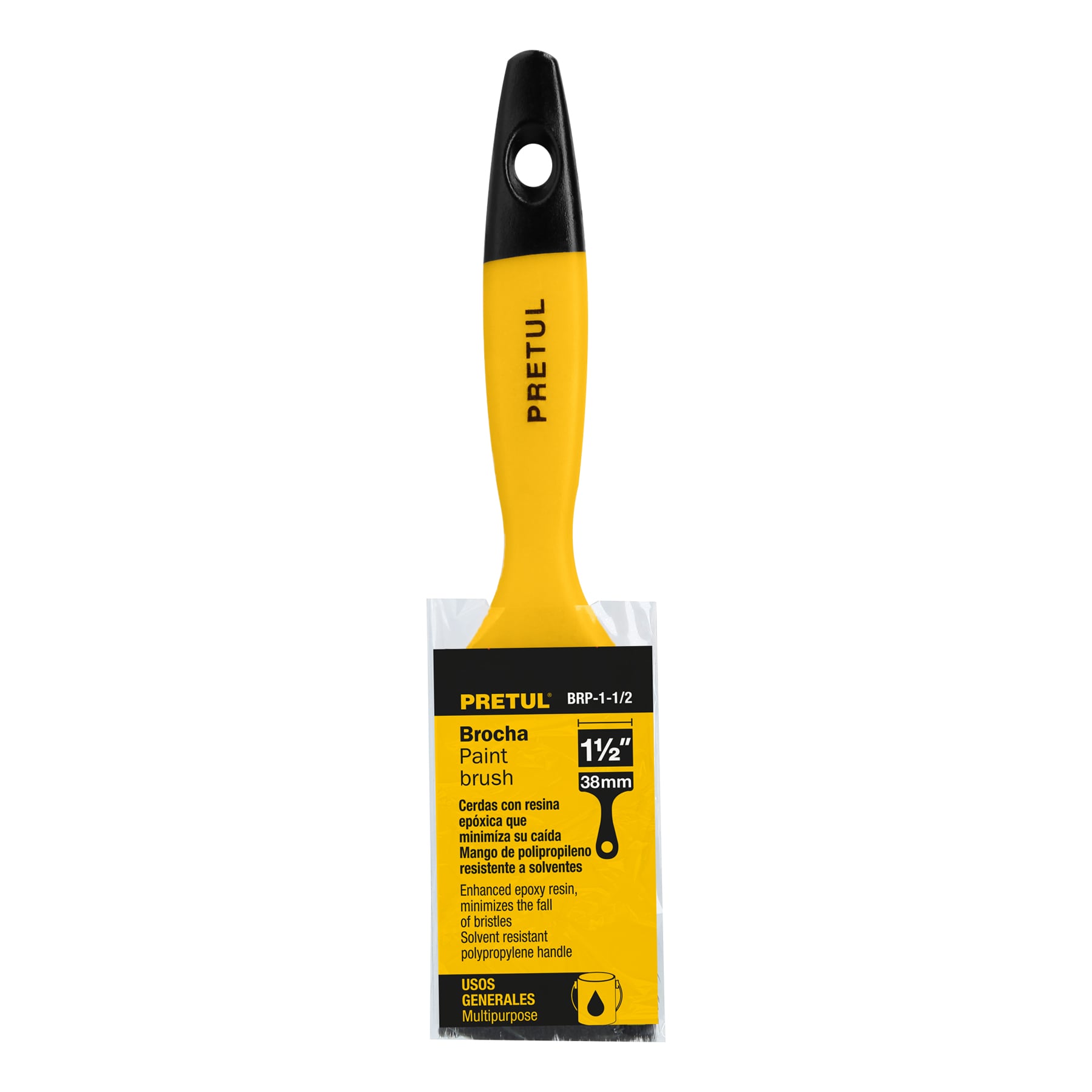 Brocha uso general de 1-1/2" con mango de plástico, Pretul