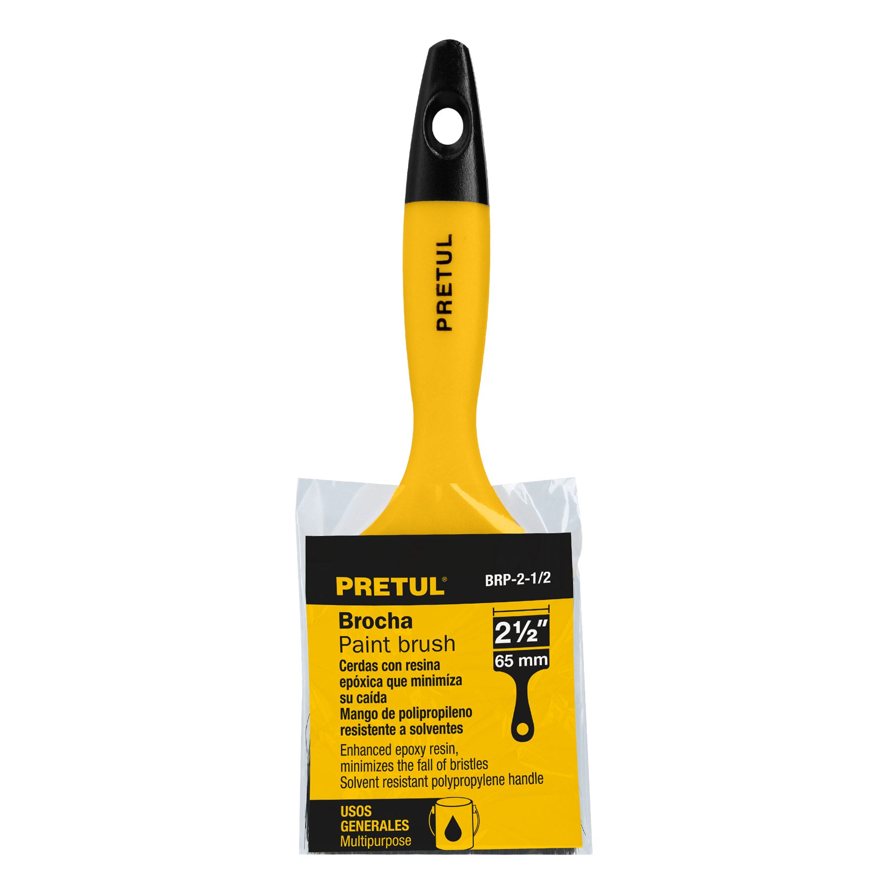 Brocha uso general de 2-1/2" con mango de plástico, Pretul