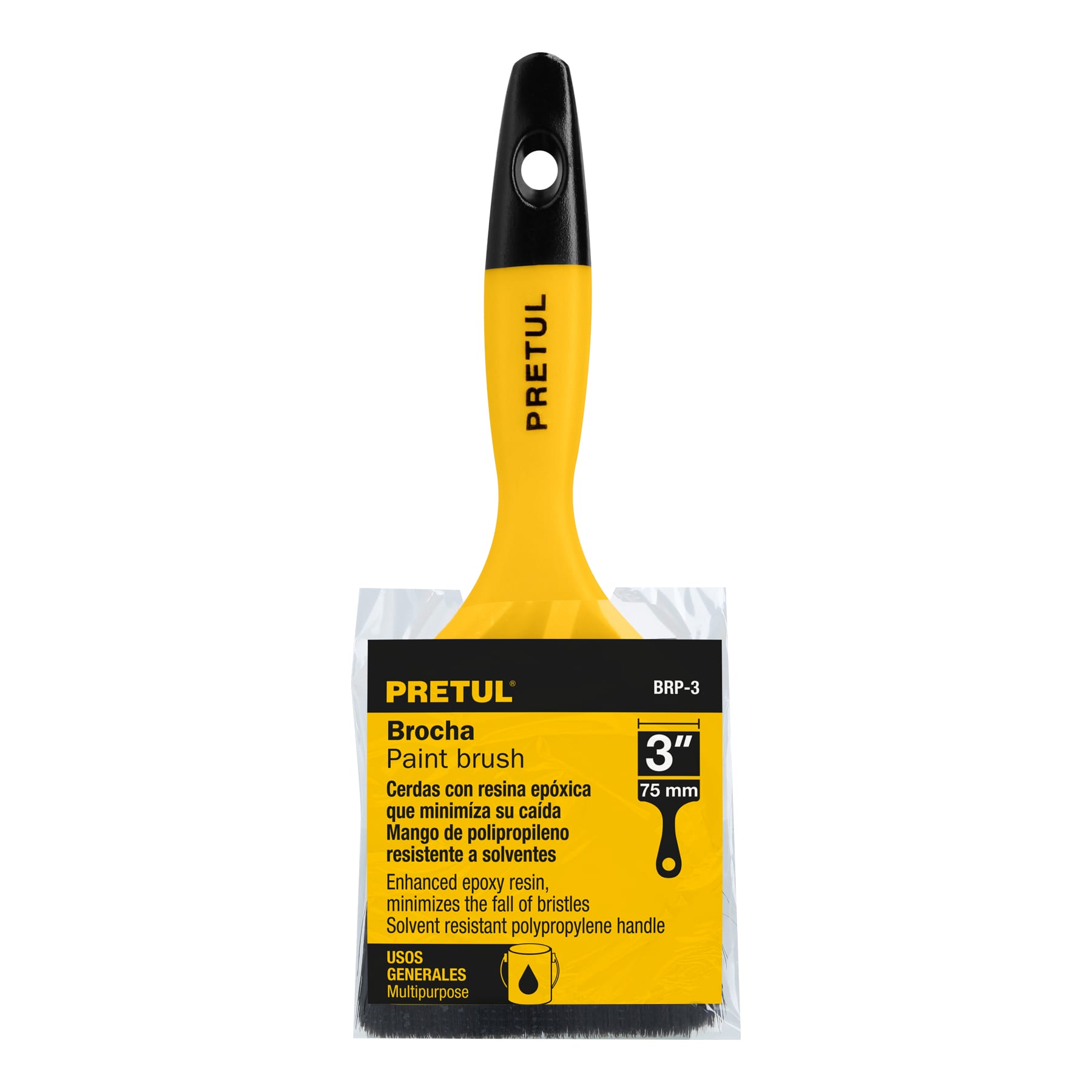 Brocha uso general de 3" con mango de plástico, Pretul