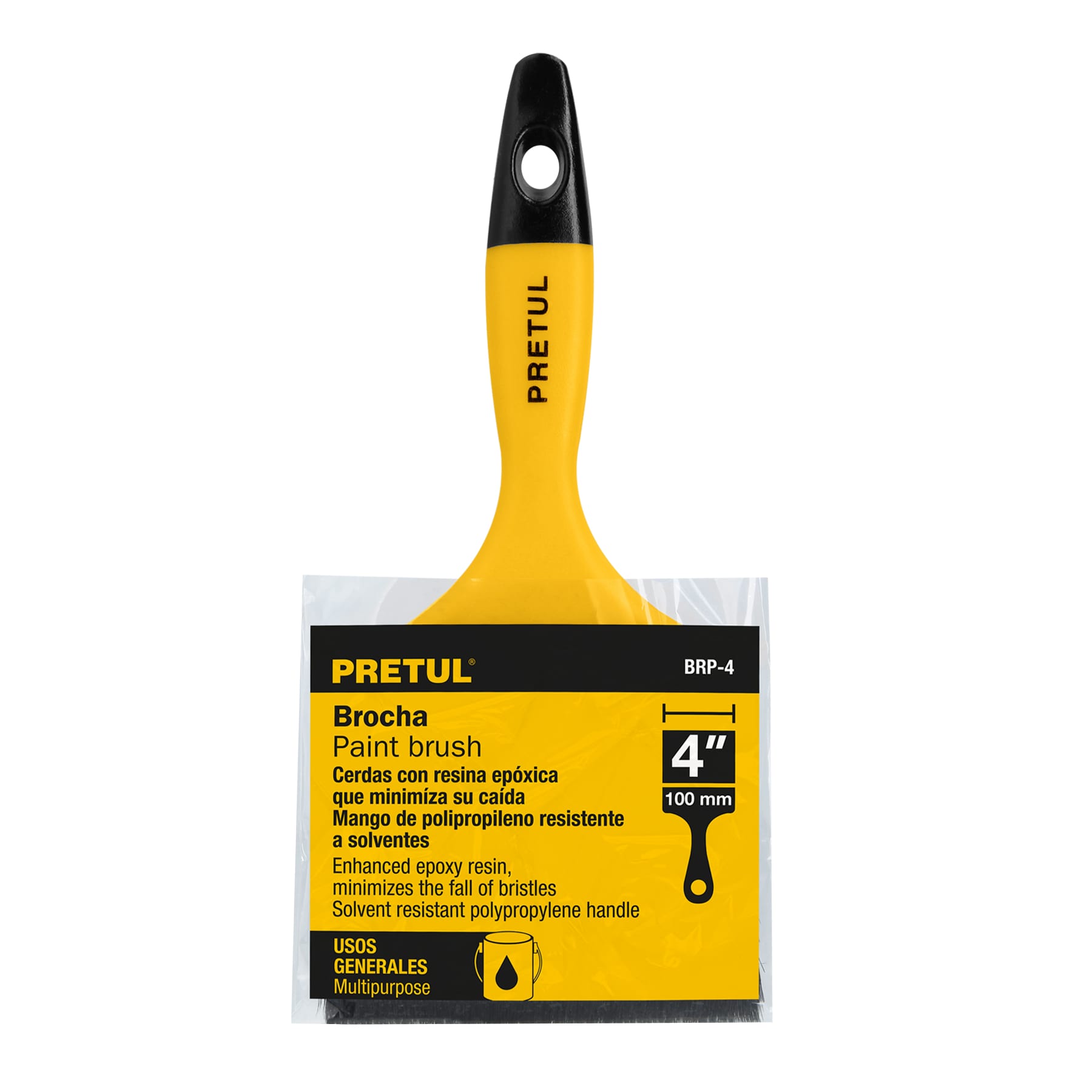Brocha uso general de 4" con mango de plástico, Pretul