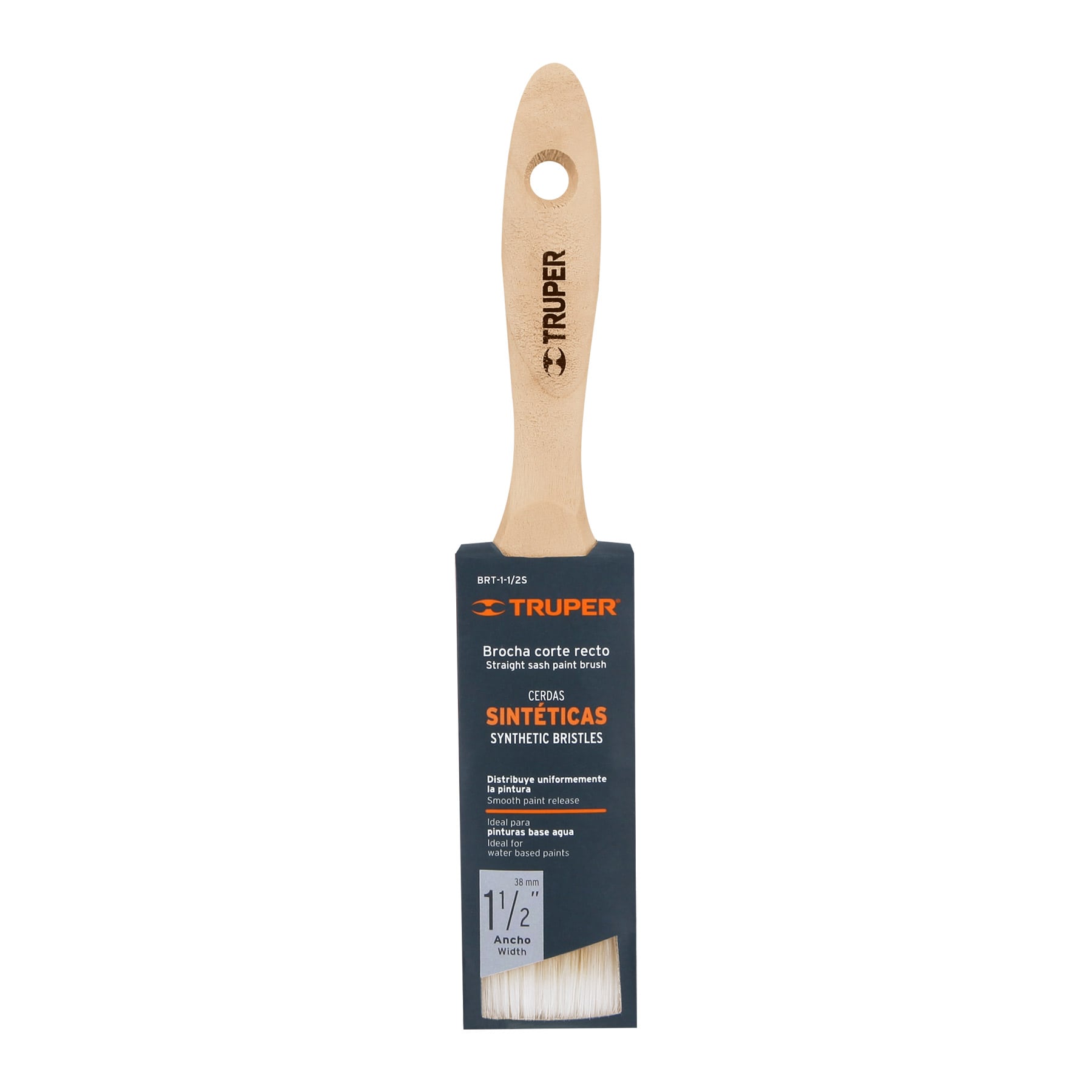Brocha cerdas sintéticas 1-1/2" corte recto, mango de madera
