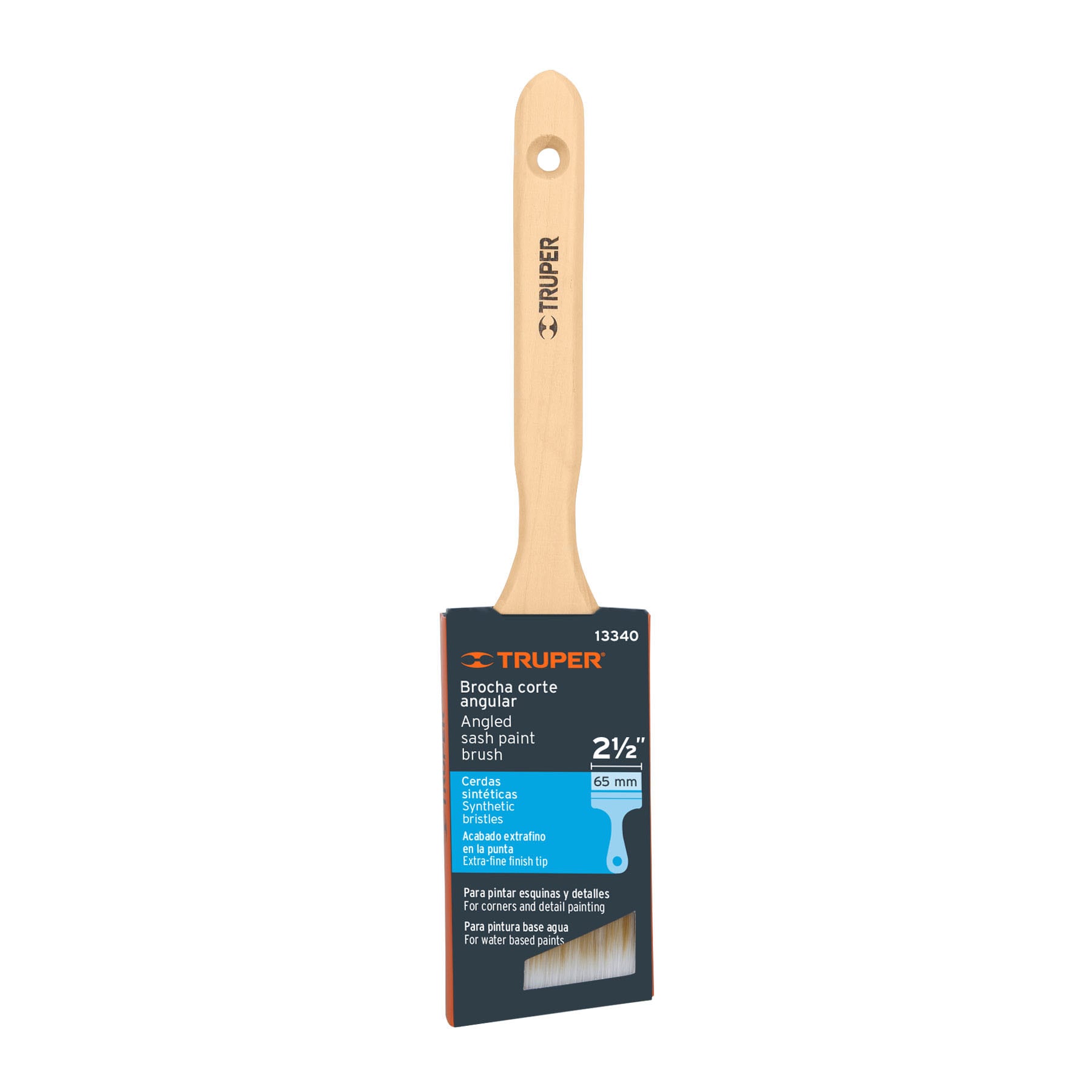 Brocha cerdas sintéticas 2-1/2" corte angular, mango madera