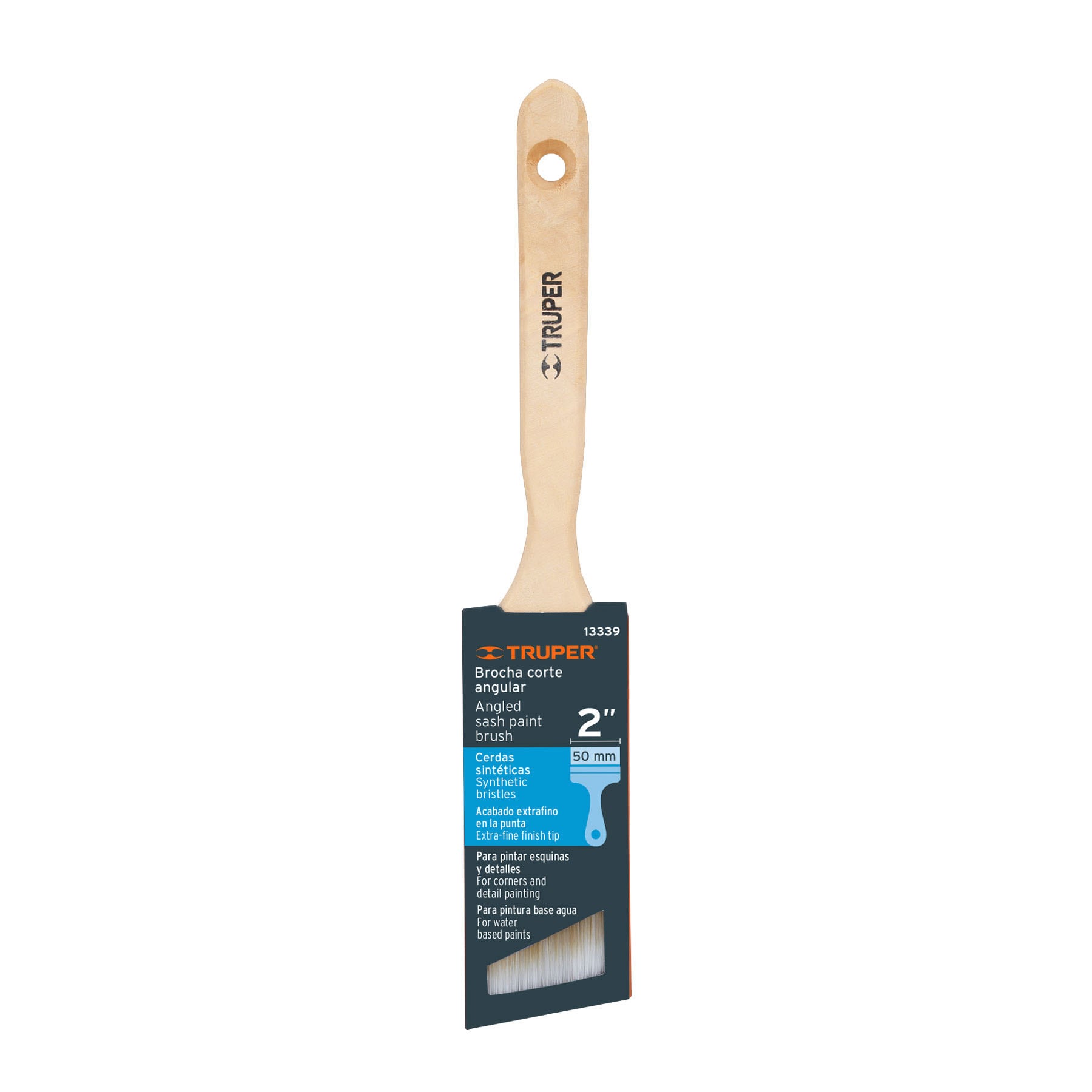 Brocha cerdas sintéticas 2" corte angular, mango de madera