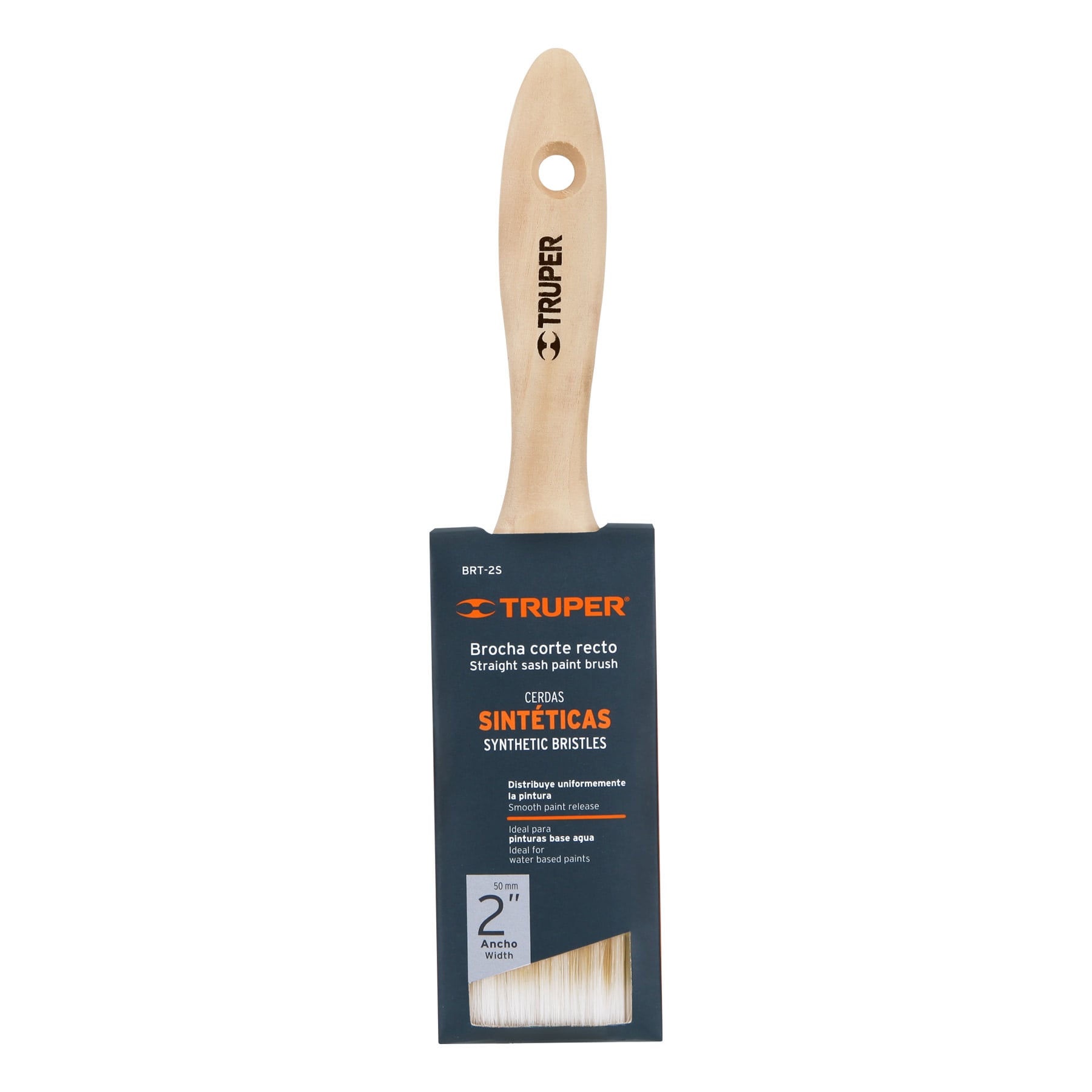 Brocha cerdas sintéticas 2" corte recto, mango de madera
