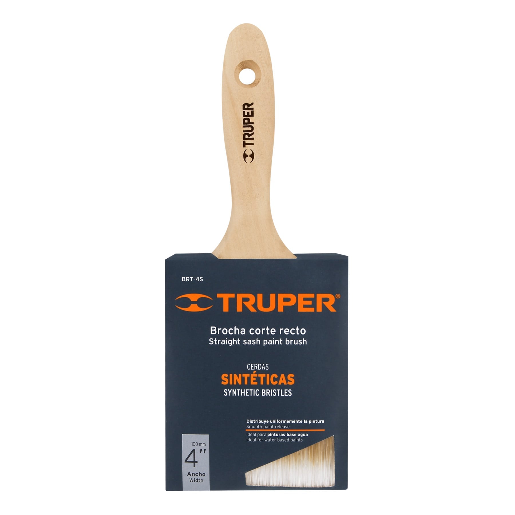 Brocha cerdas sintéticas 4" corte recto, mango de madera