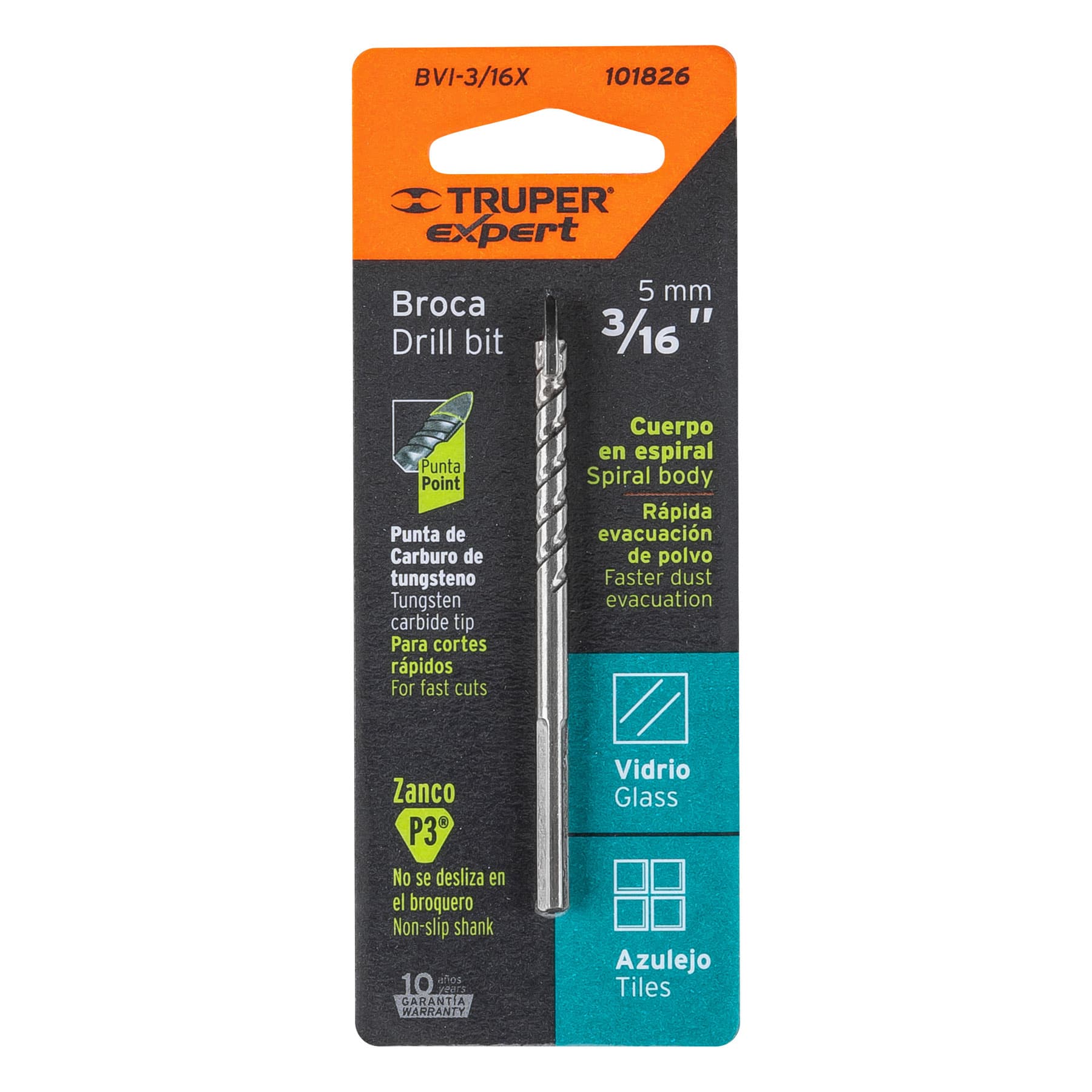 Broca para vidrio y azulejo 3/16", Truper Expert