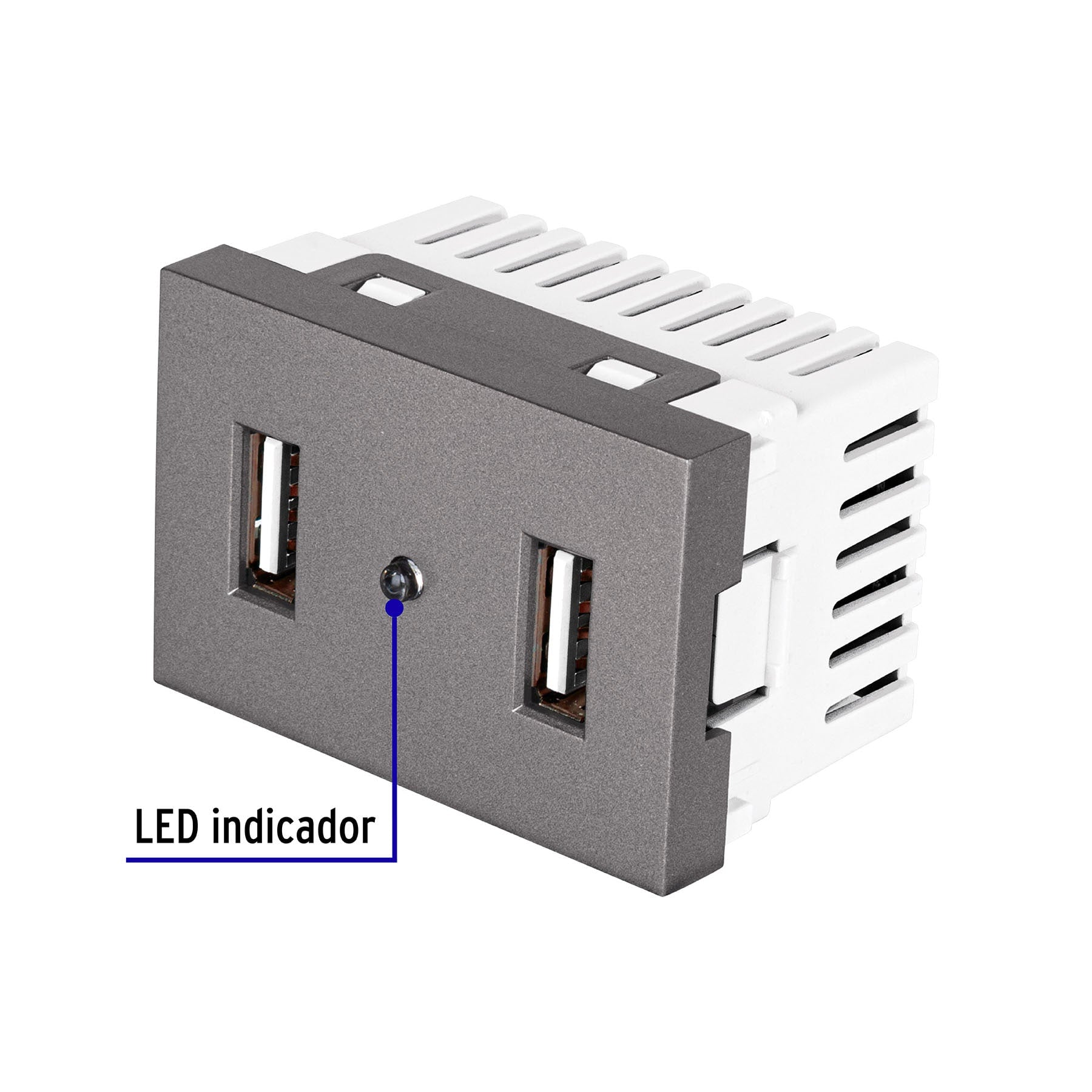 Toma 2 puertos USB acero inox de 1.5 módeloulos, línea Lisboa