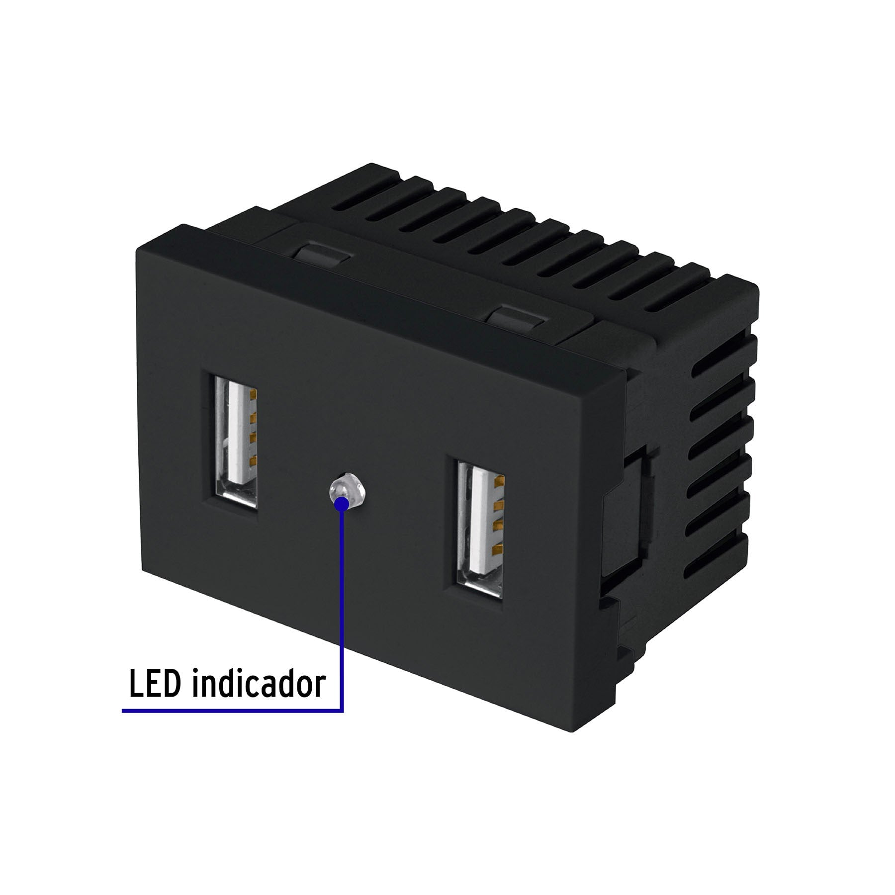 Toma con 2 puertos USB negro de 1.5 módeloulos, línea Lisboa
