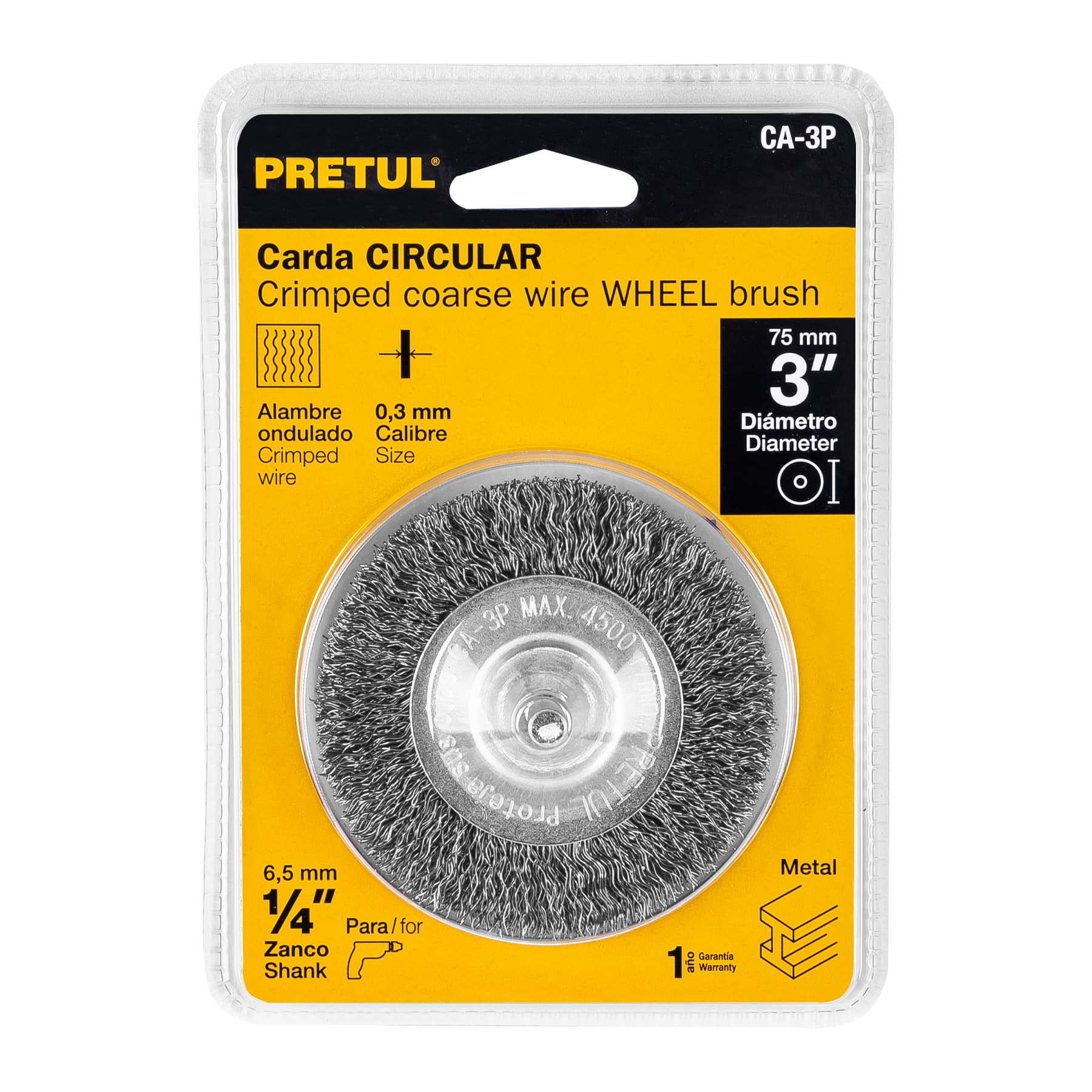 Carda circular 3" alambre grueso para taladro, Pretul