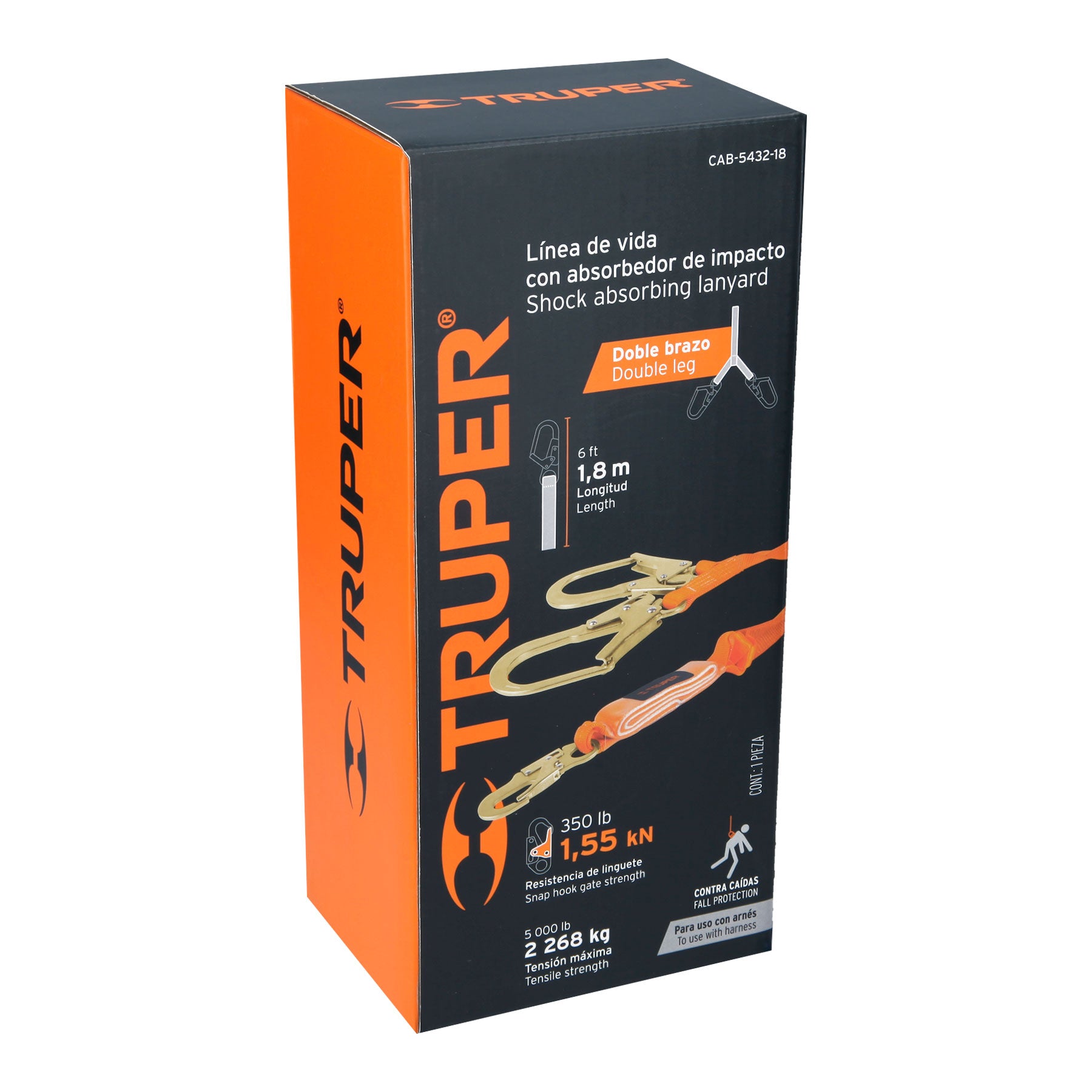 Línea de vida absorbedor impacto, doble brazo, gancho grande