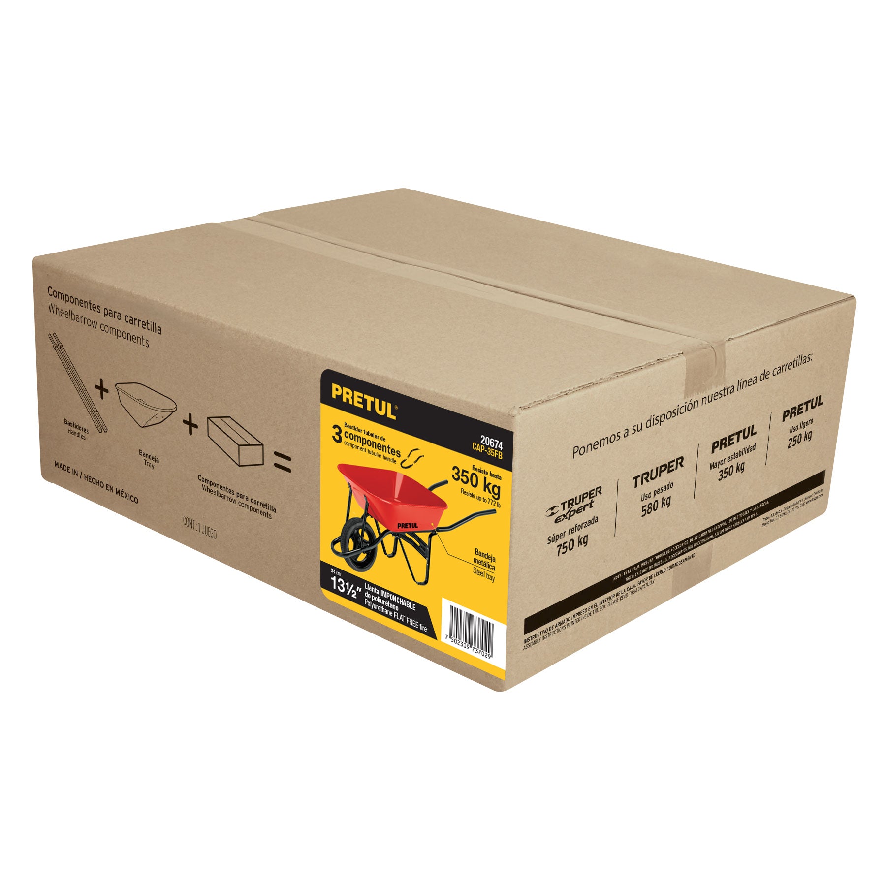 Carretilla 3.5 ft3 roja,angosta, imponchable, tubular,Pretul