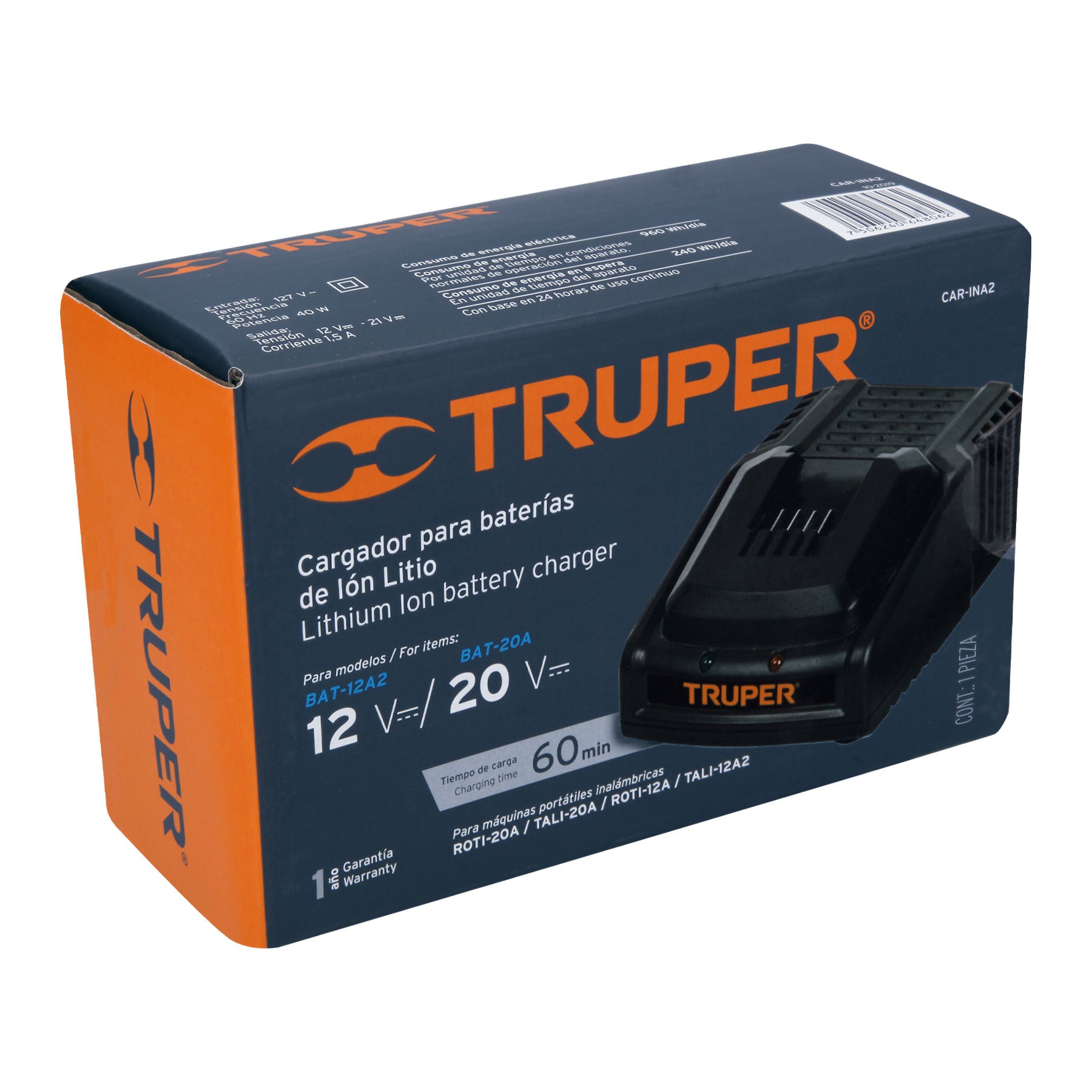 Cargador de baterías de ion litio de 12 y 20 V, Truper PRO
