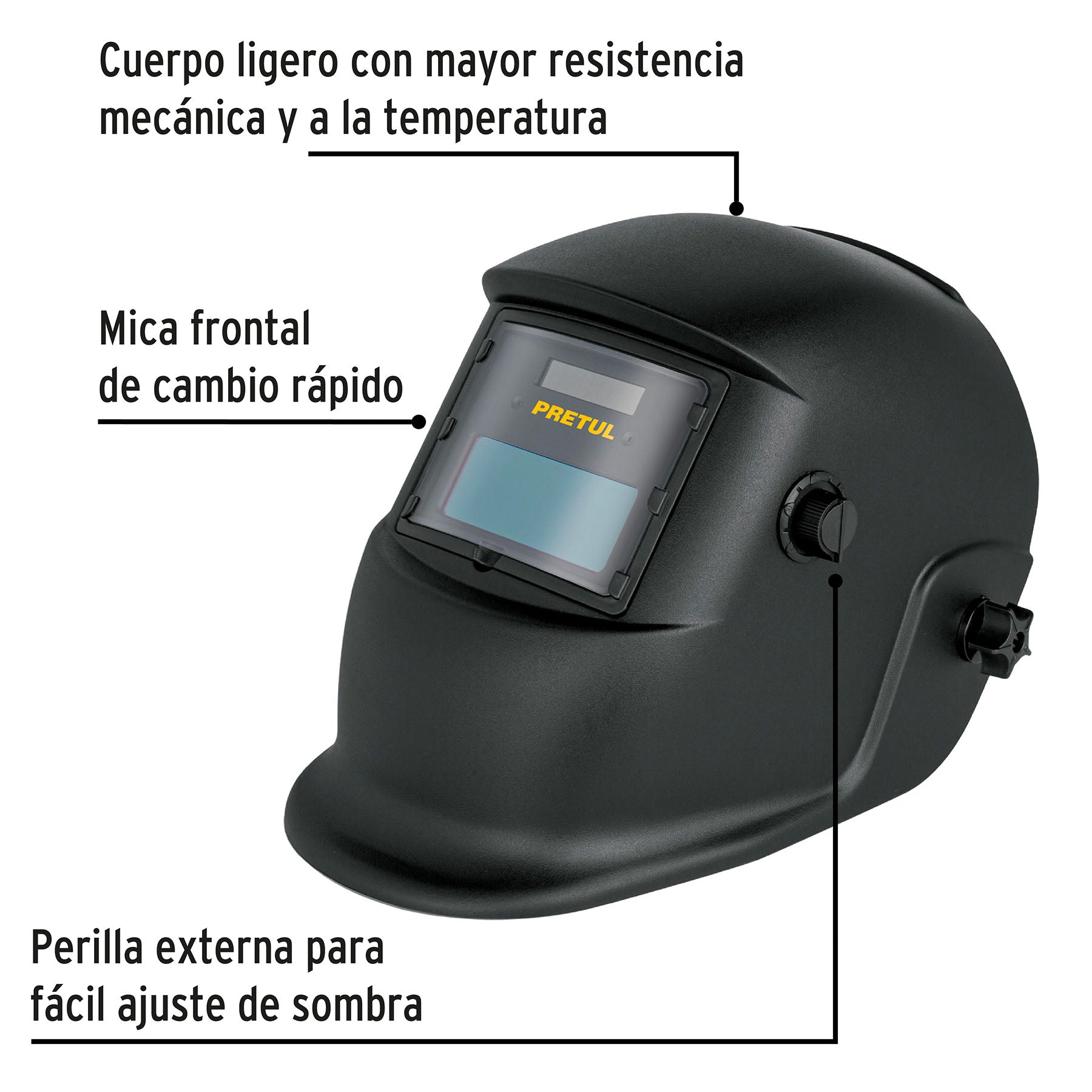 Careta electrónica para soldar, sombra 9 a 13, Pretul