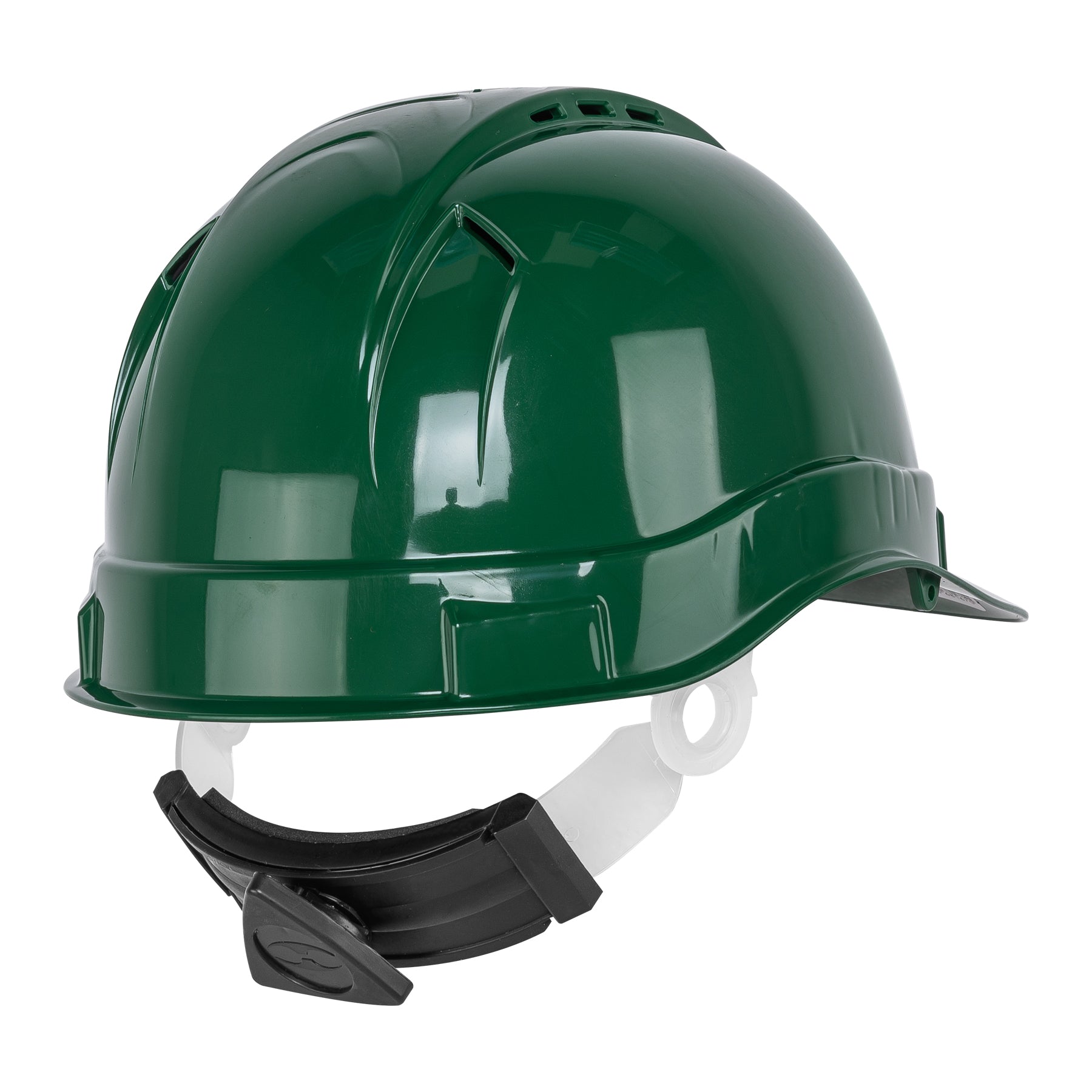 Casco de seguridad ventilado, ajuste de matraca, verde