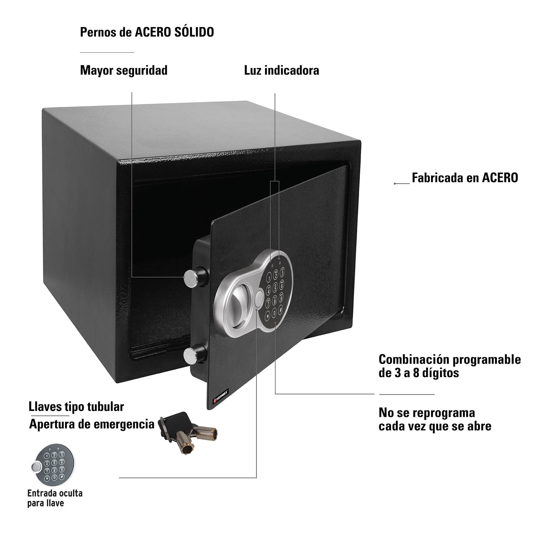 Caja de seguridad electrónica, mediana, Hermex