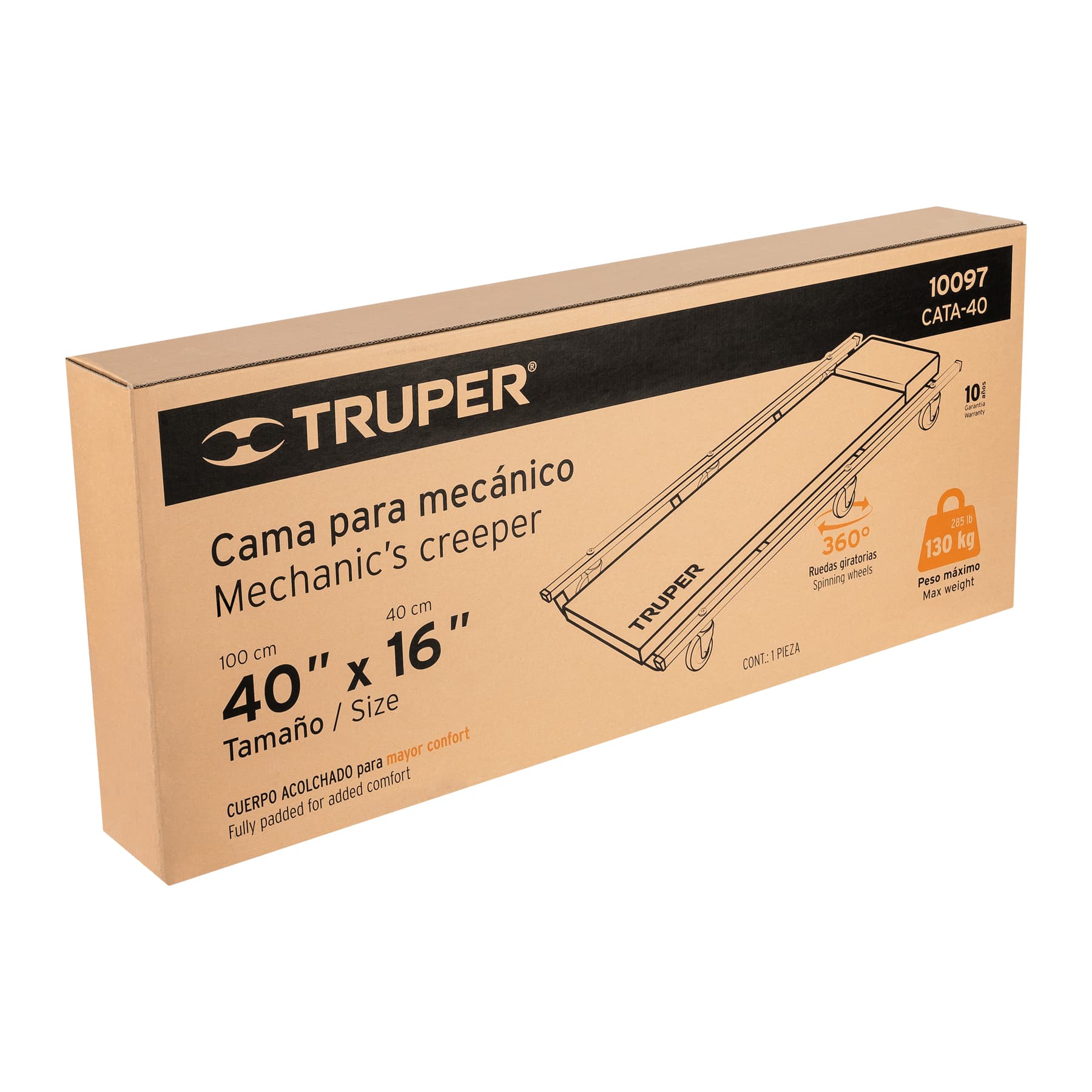 Cama de acero 40" para mecánico, Truper