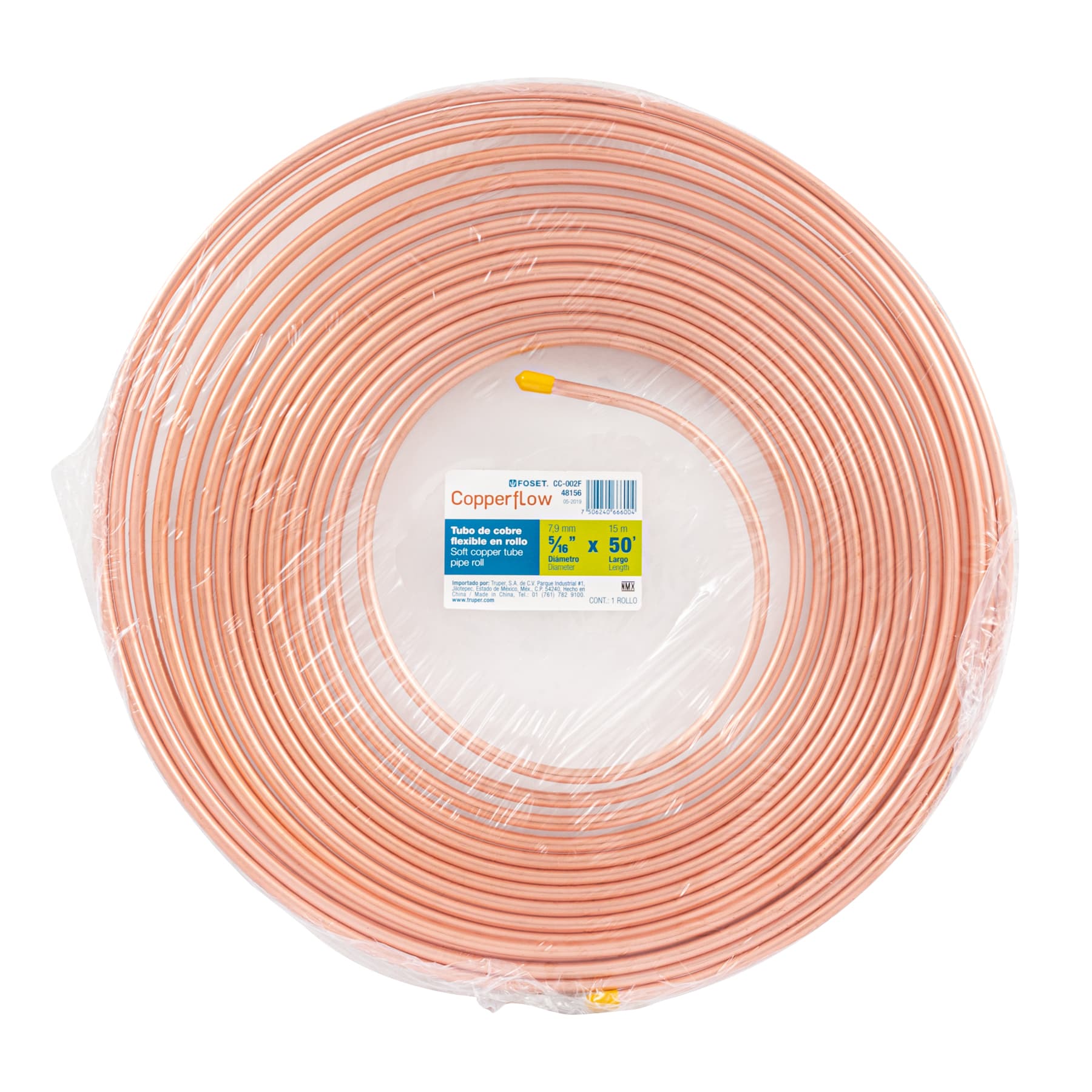 Rollo de 15m de tubo flexible de cobre 5/16", 2.3kg, Foset