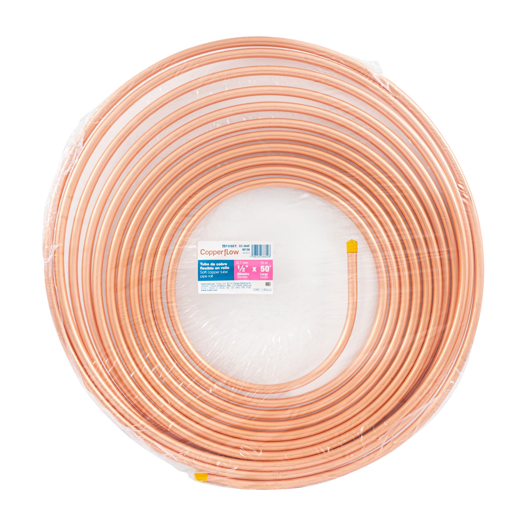 Rollo de 15m de tubo flexible de cobre 1/2", 3.7kg, Foset
