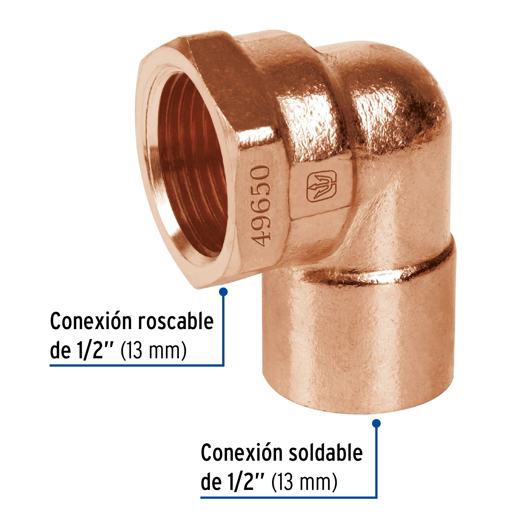 Codo 90∞ de cobre, rosca interior 1/2", Foset