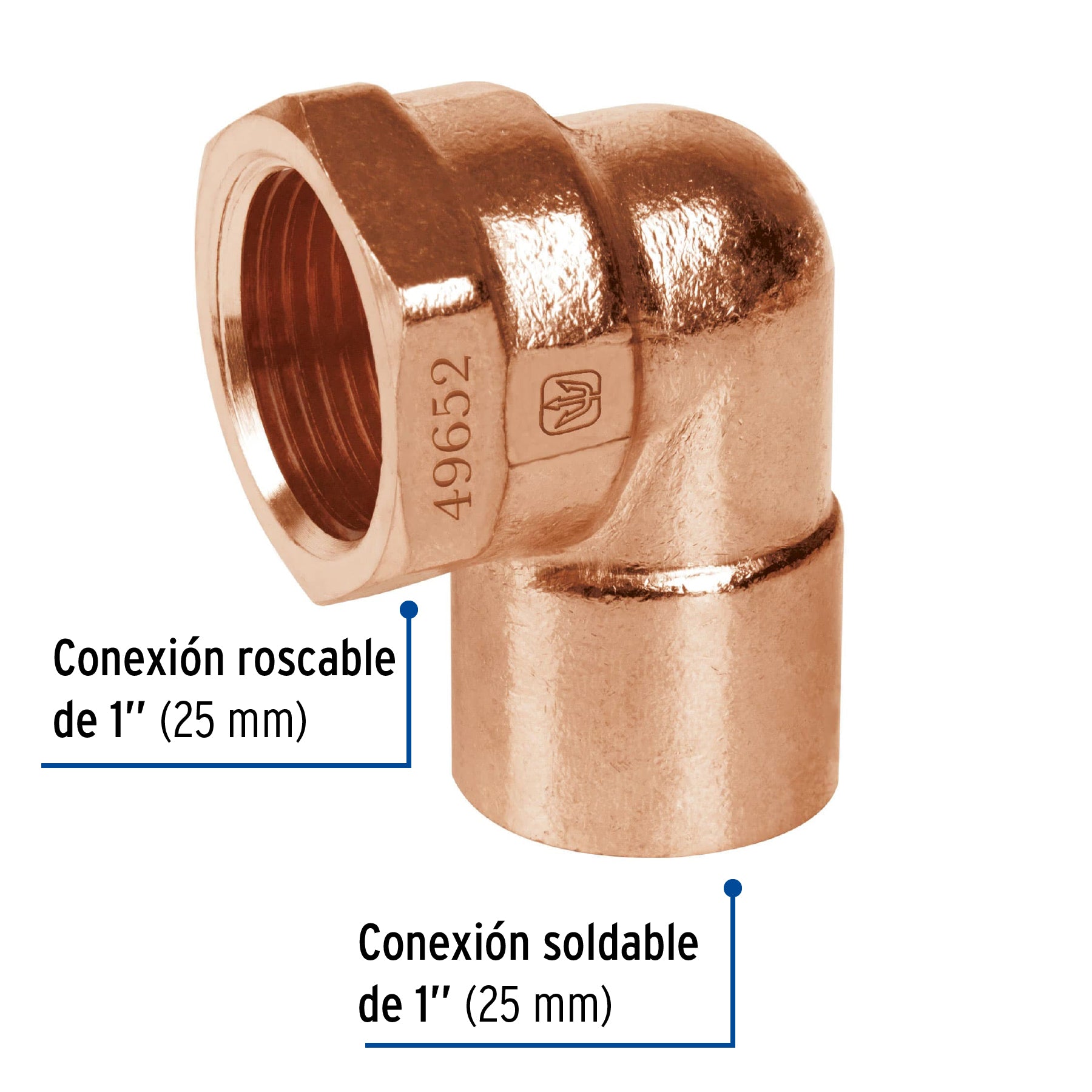 Codo 90∞ de cobre, rosca interior 1", Foset