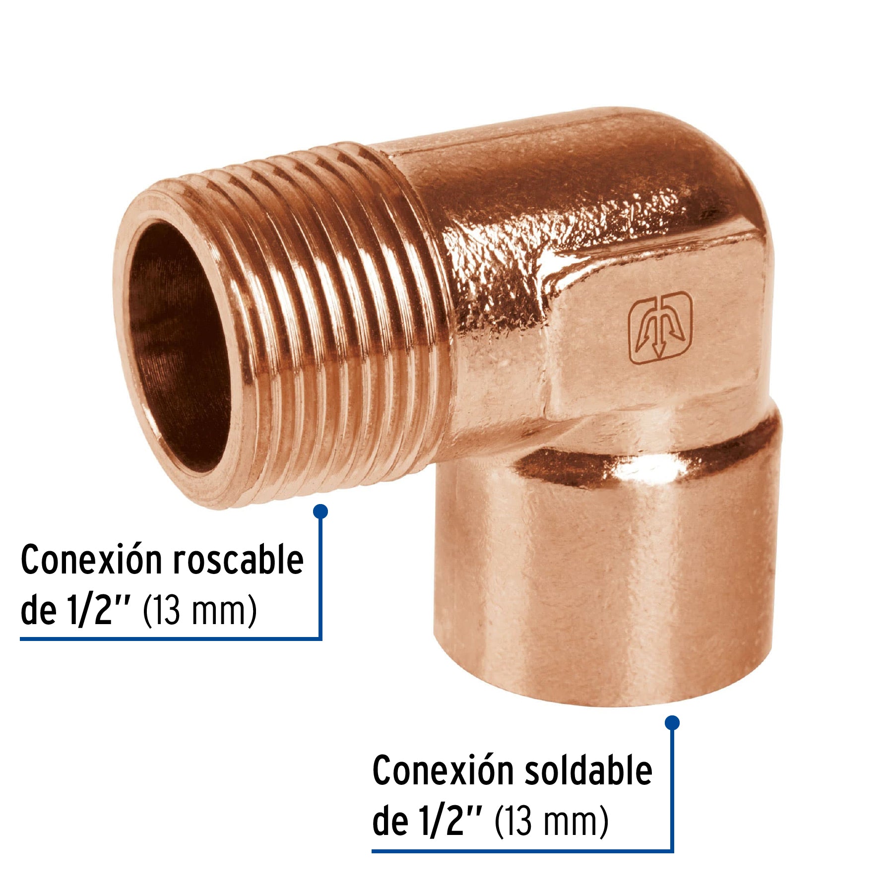 Codo 90∞ de cobre, rosca exterior 1/2", Foset