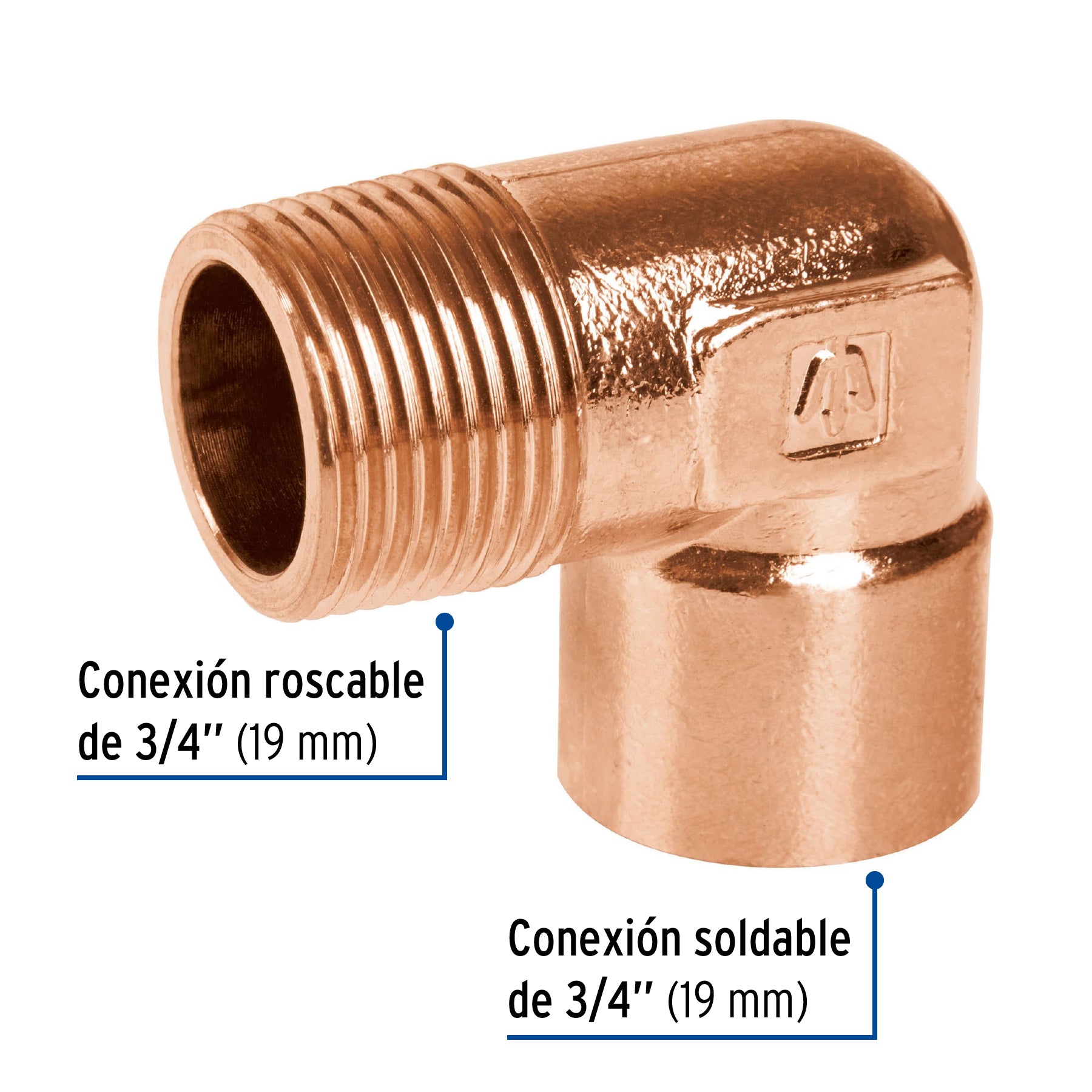 Codo 90∞ de cobre, rosca exterior 3/4", Foset