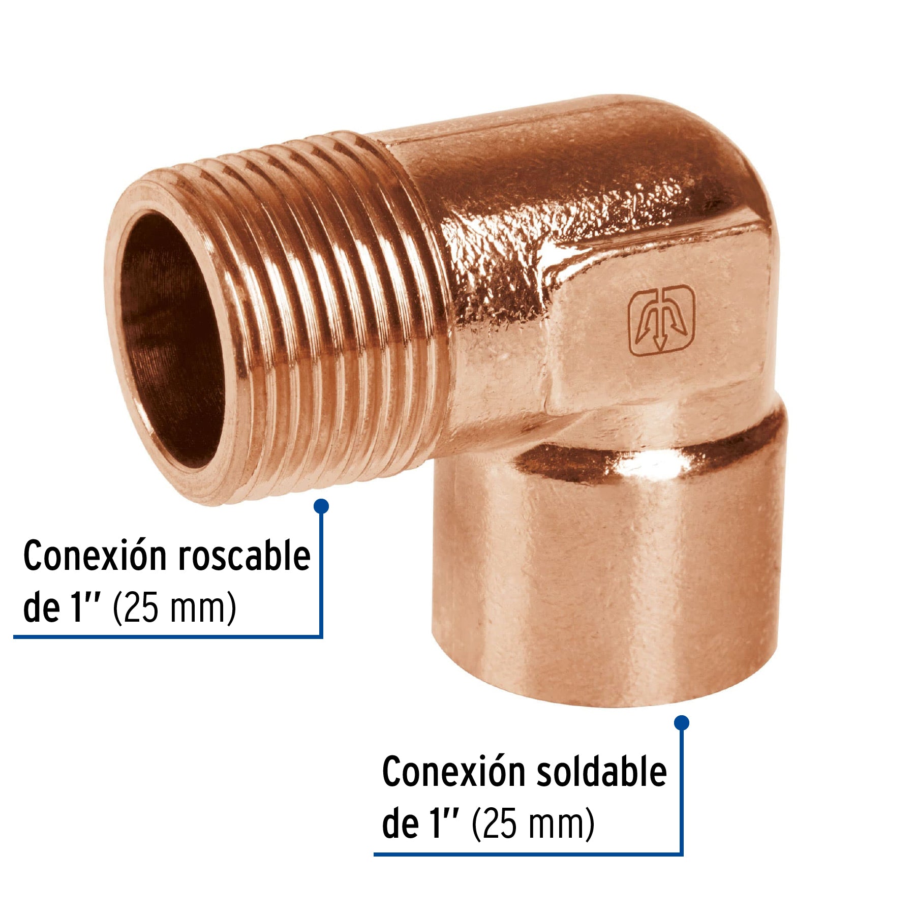 Codo 90∞ de cobre, rosca exterior 1", Foset