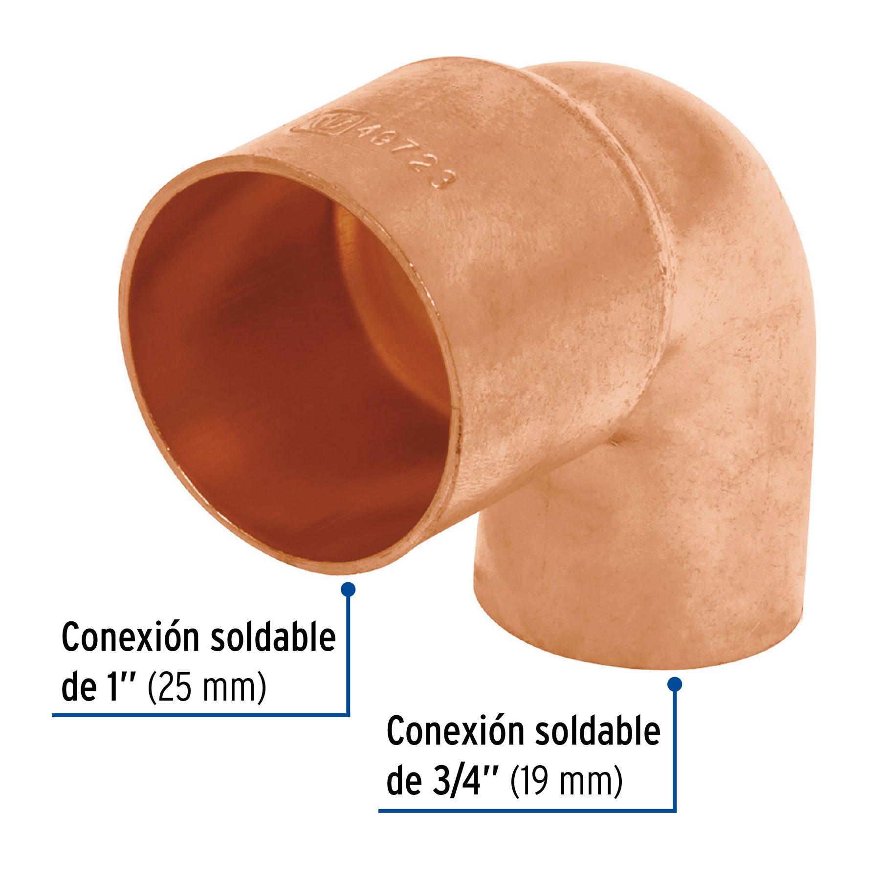 Codo 90∞ reducción de cobre de 1" x 3/4", Foset