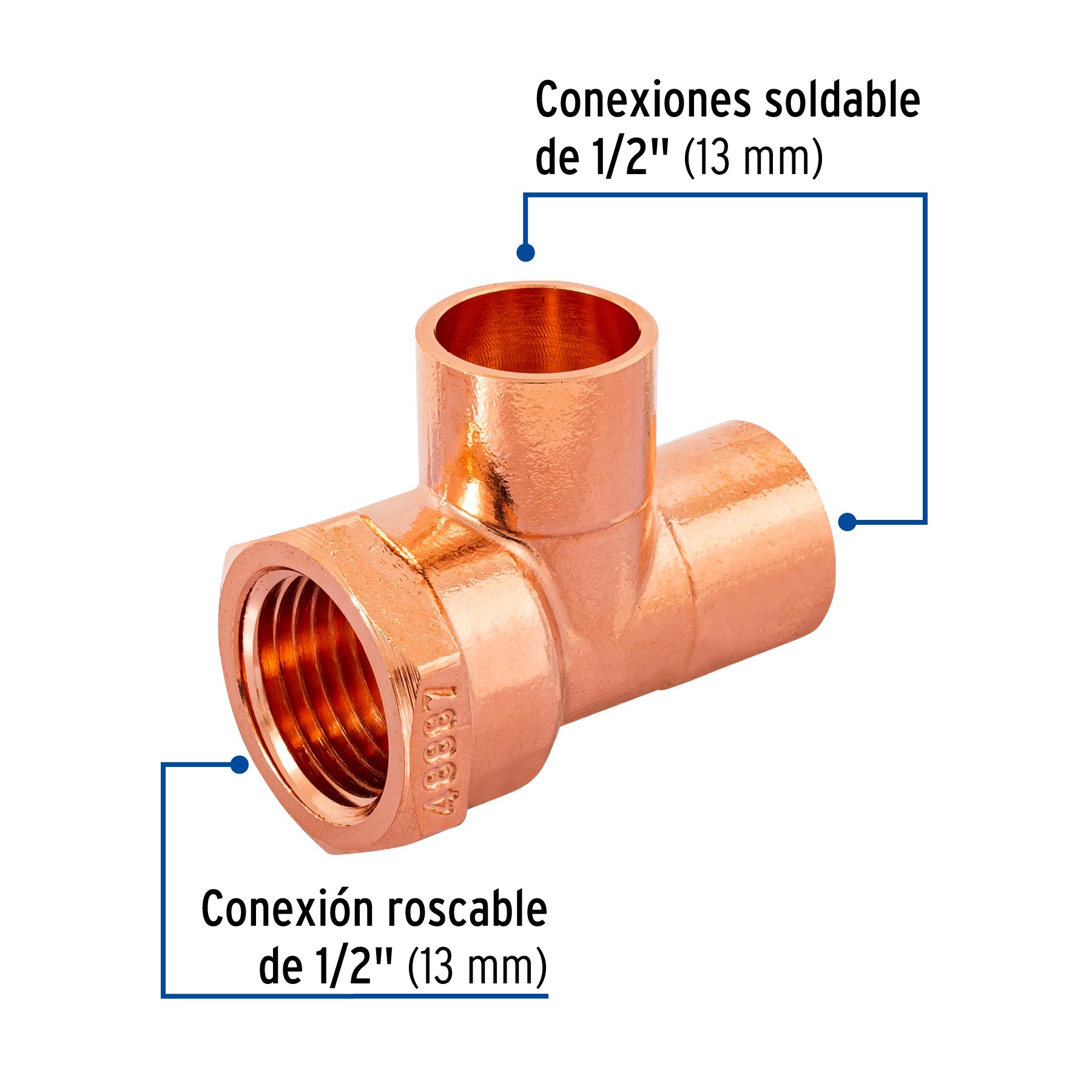 Tee de cobre rosca interior lateral 1/2", Foset