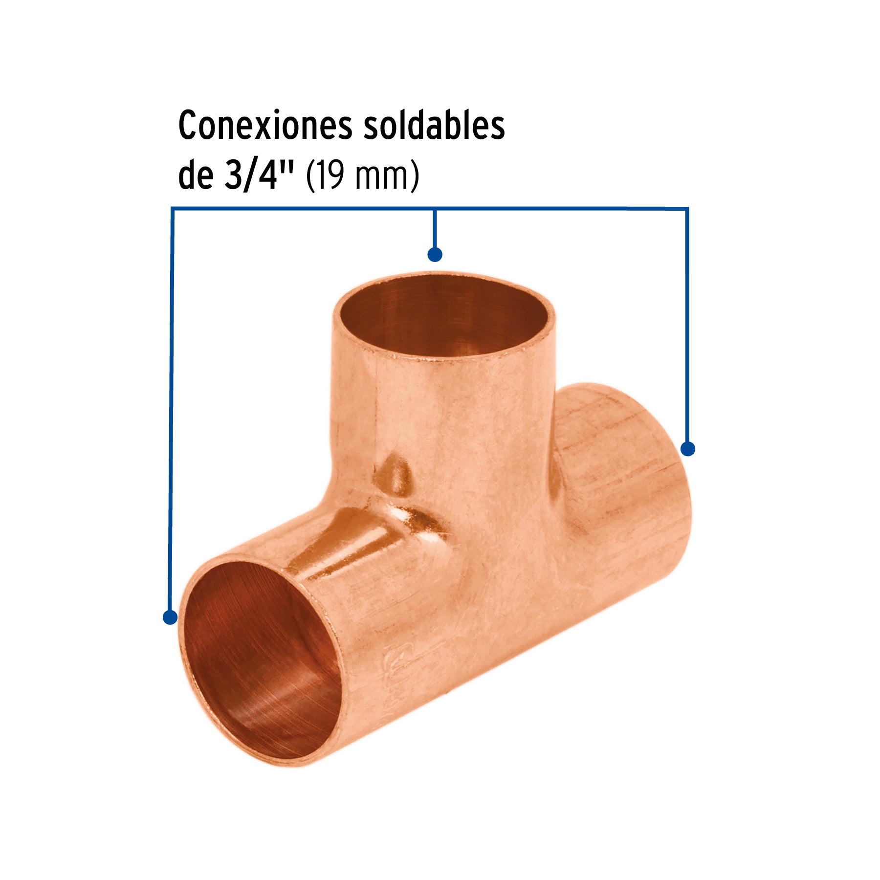 Tee sencilla de cobre 3/4", Foset