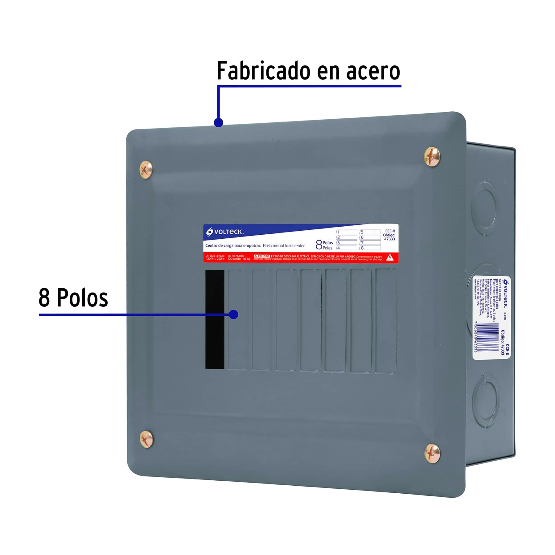 Centro de carga empotrable, 8 polos, Volteck