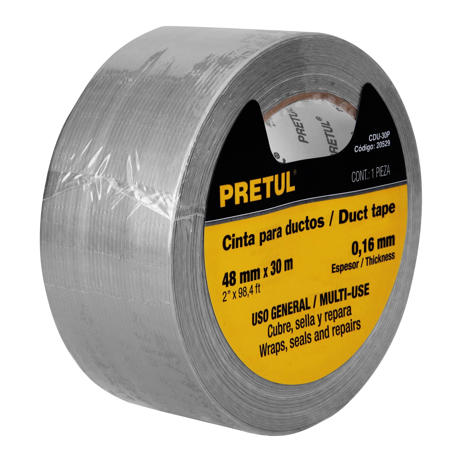 Cinta para ducto 30m x 48mm, espesor 0.16mm, Pretul