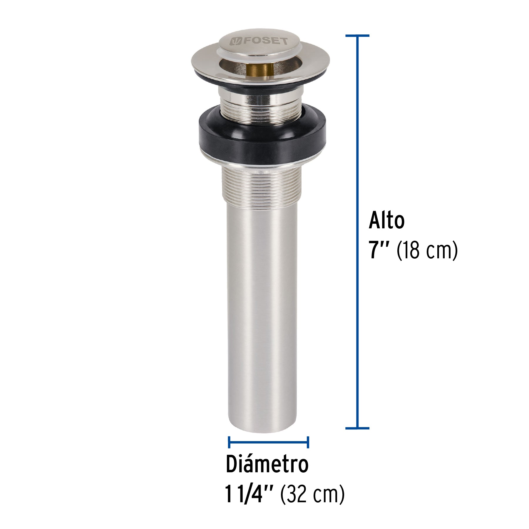 Contra para lavabo sin rebosadero, sistema push, satín, 1-1/4"