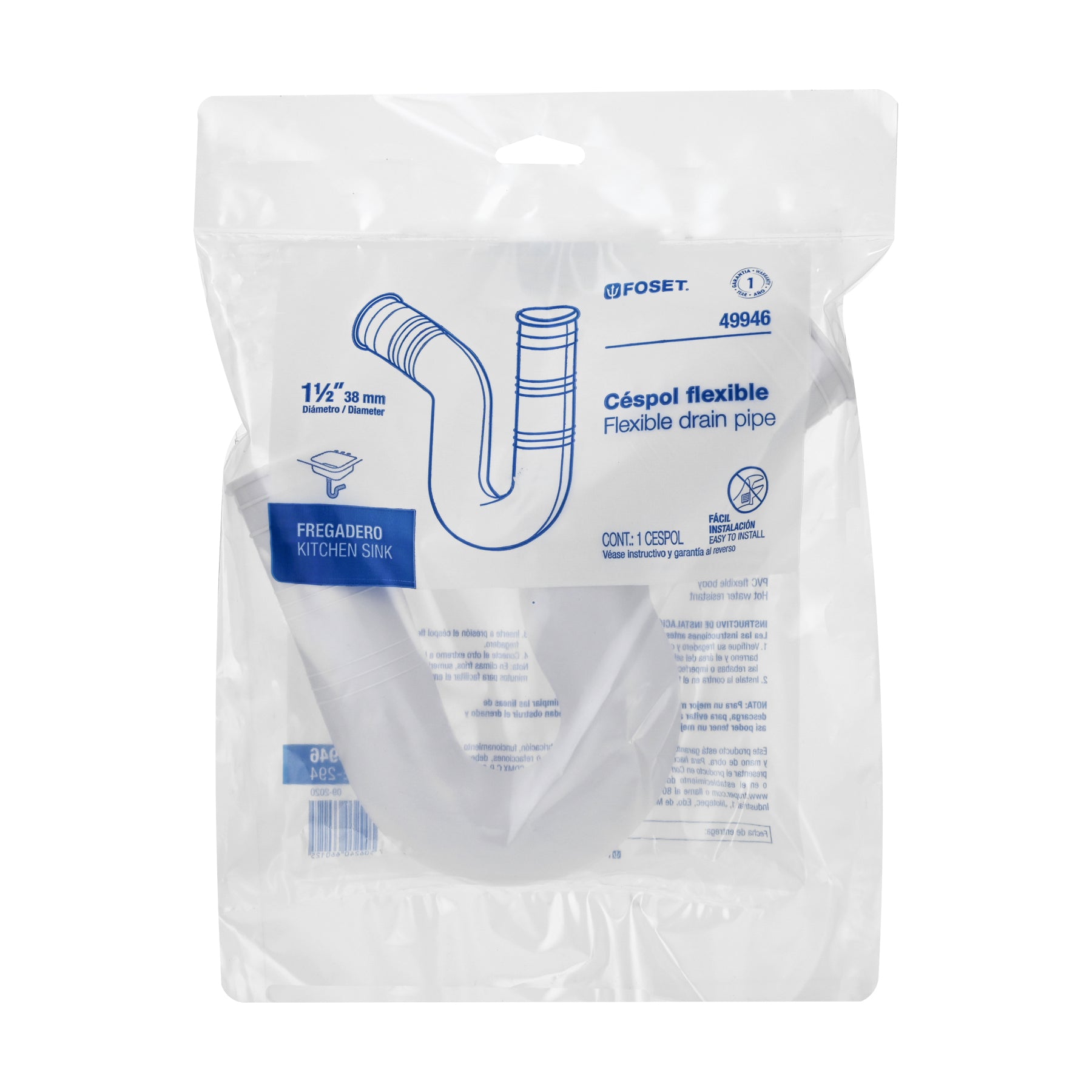 Céspol flexible 1-1/2" de PVC, para fregadero, Foset