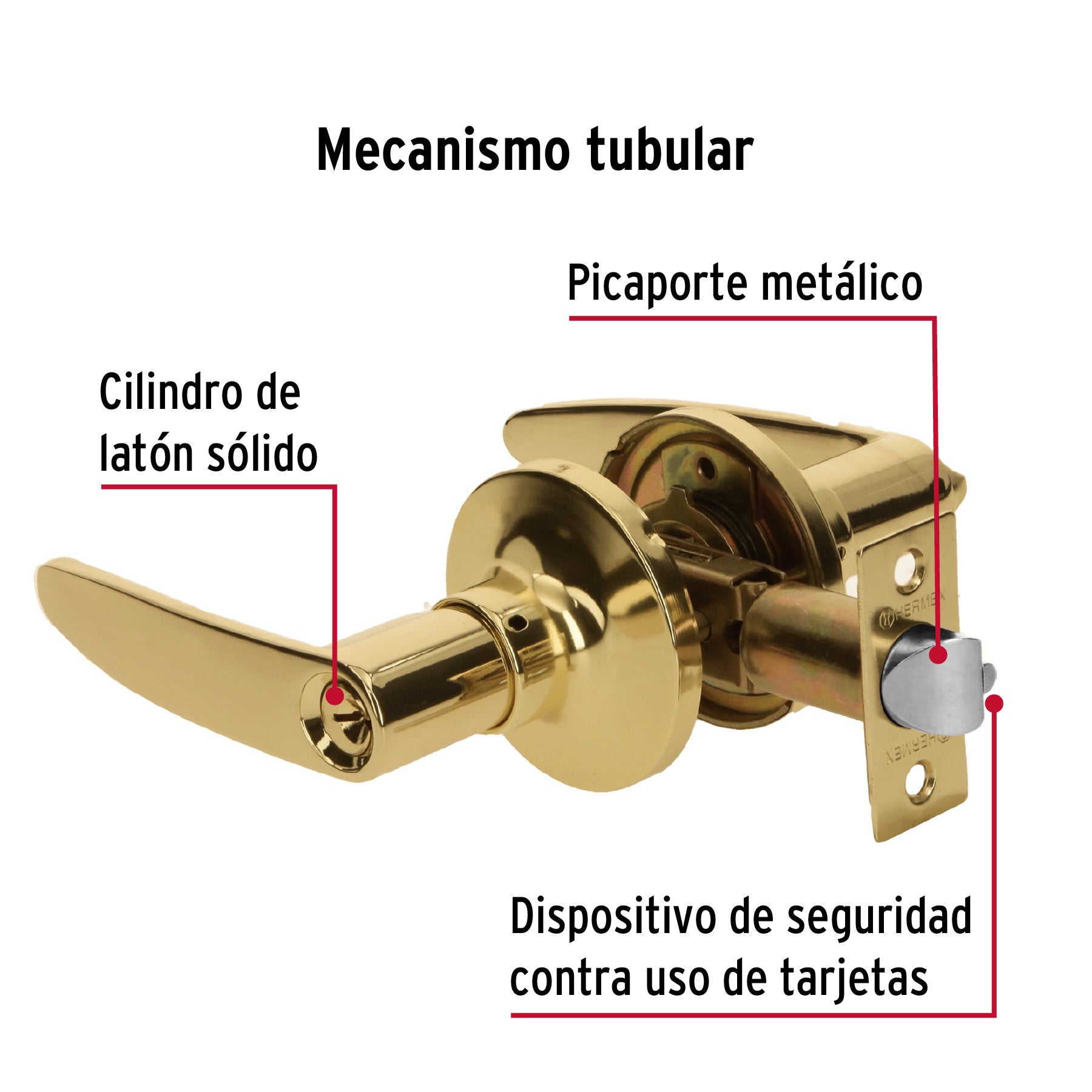 Cerradura manija "Turín"para recámara láton brillante,cil latón