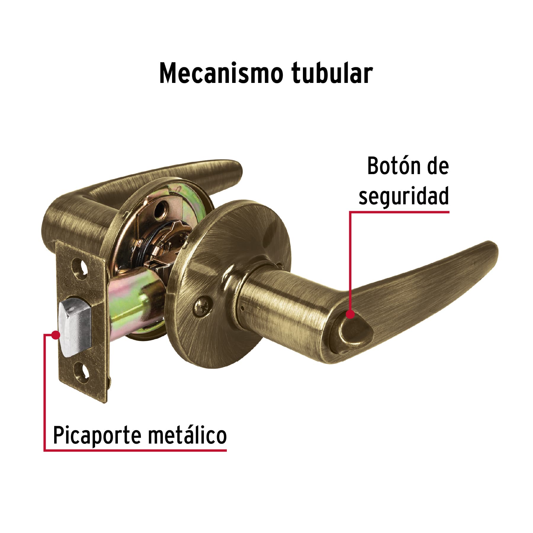 Cerradura manija "Turín" para baño latón antiguo, cil latón